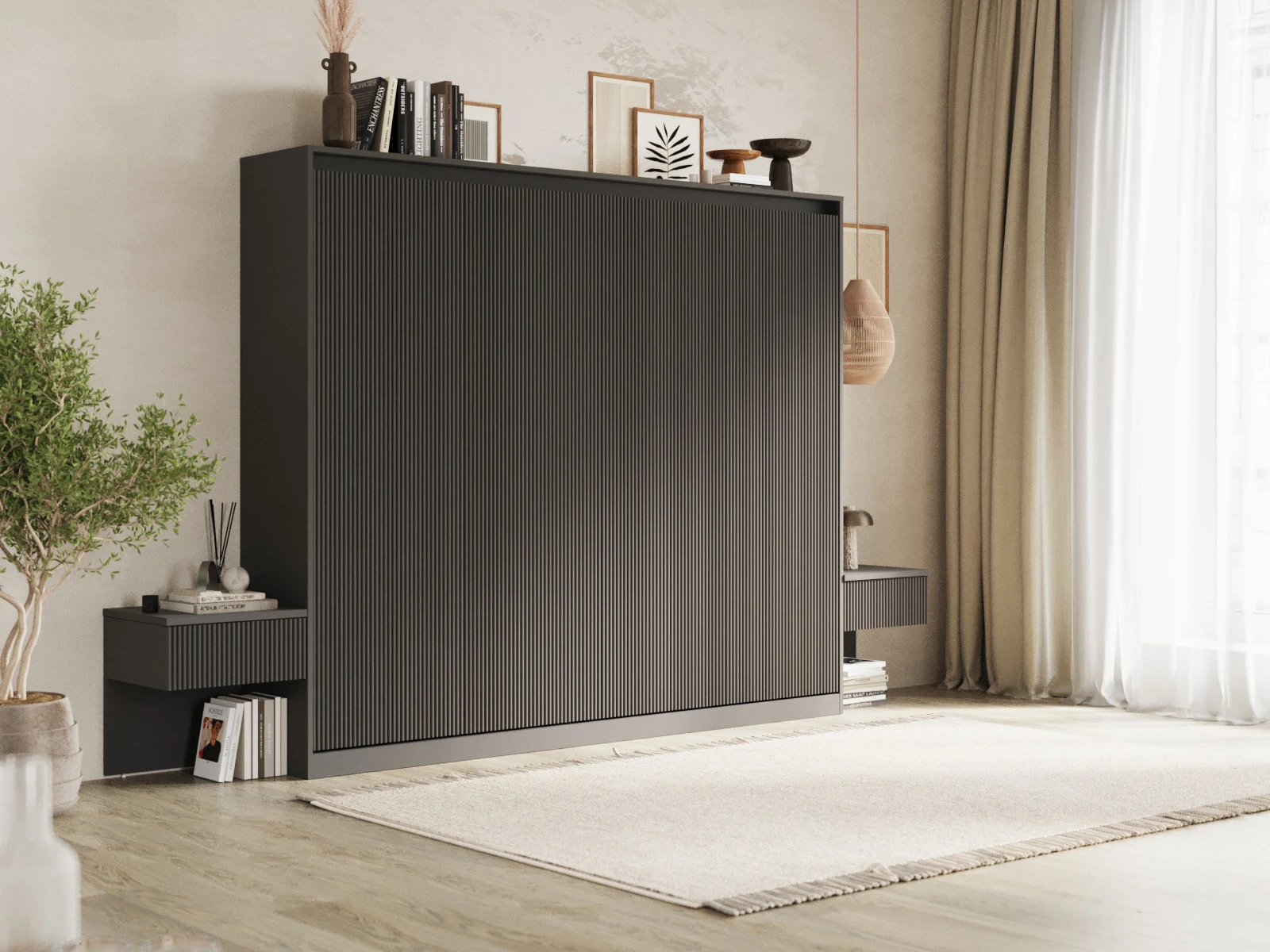 Murphy Bed Classic 160x200H WAVES with 2 Bedside tables Anthracite / Anthracite Waves picture 3