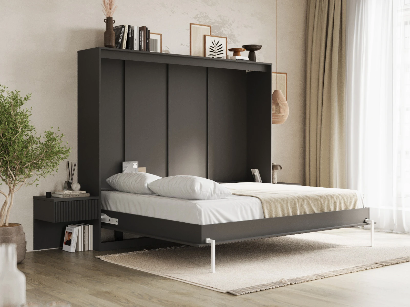 Murphy Bed Classic 160x200H WAVES with 2 Bedside tables Anthracite / Anthracite Waves picture 4