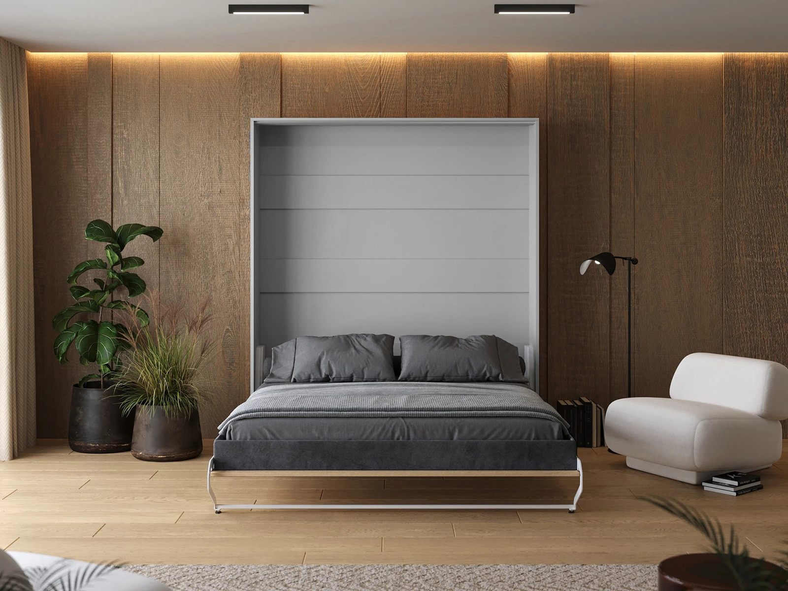 Murphy Bed 180x200 Vertical (M1) Pearl Grey / Kaiser Oak with Upholstered frame
 picture 5