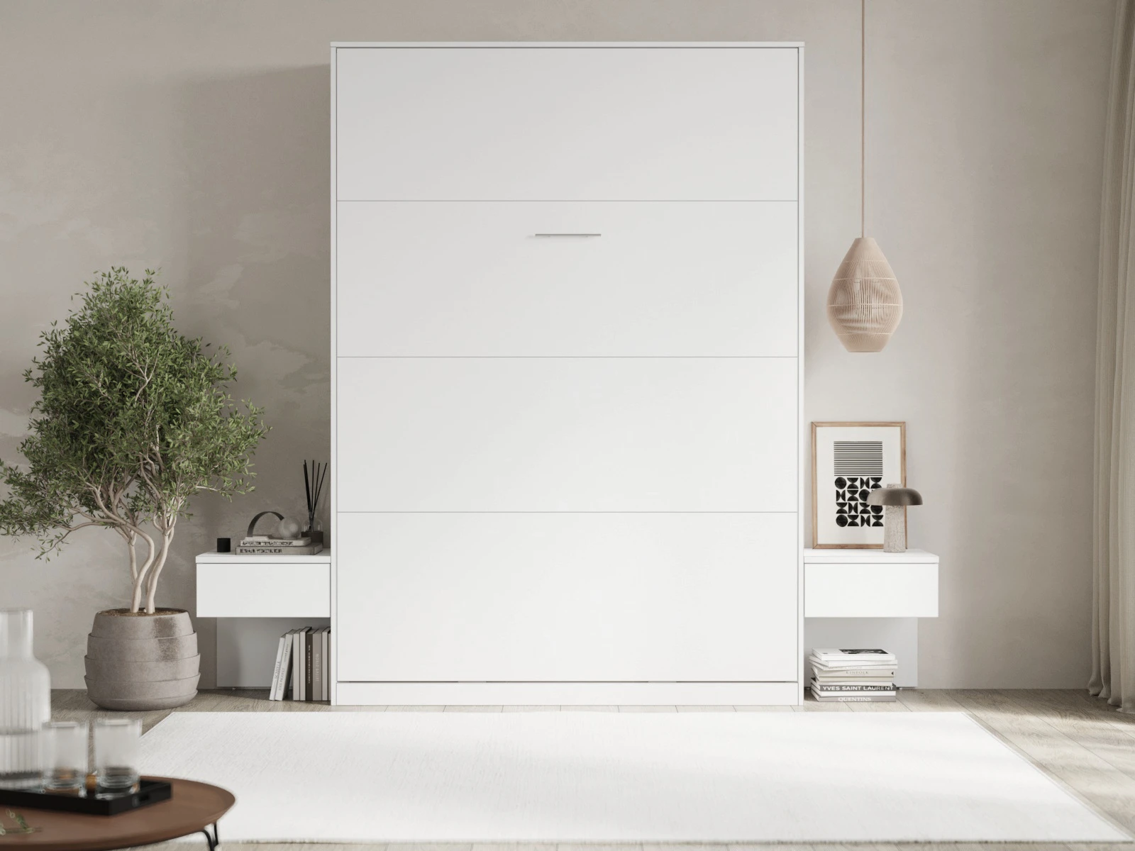1 Murphy Bed Classic 140x200V with 2 Bedside tables White