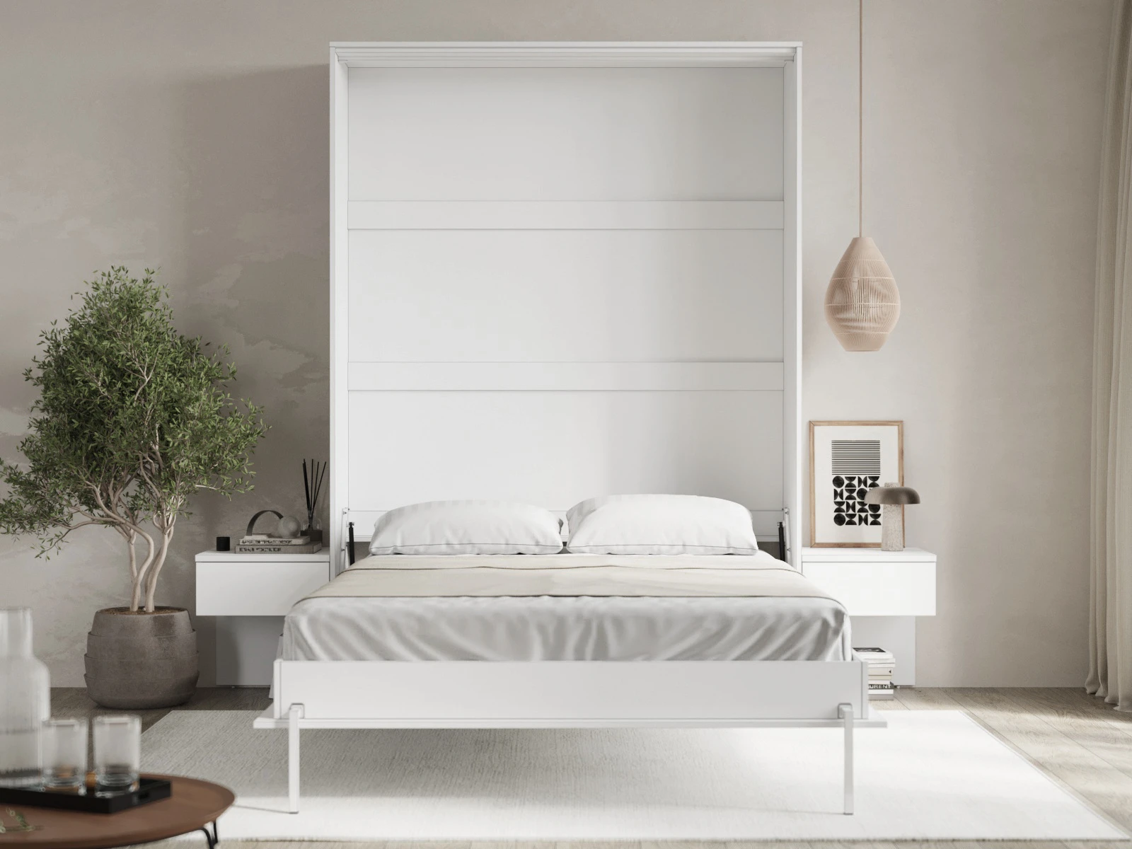 2 Murphy Bed Classic 140x200V with 2 Bedside tables White