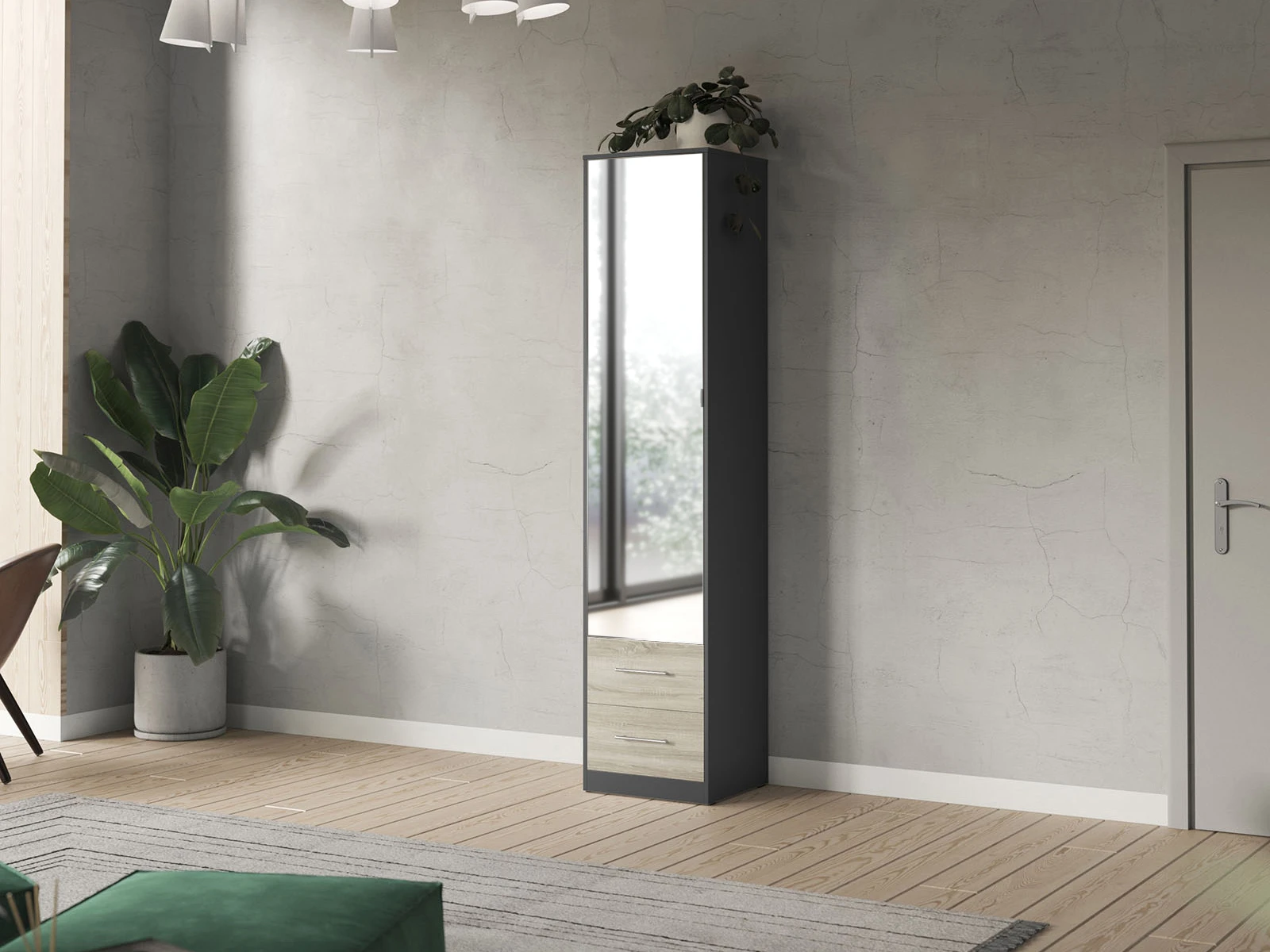 Cabinet 50 cm (Standard 45 cm depth) Anthracite / Mirror / Oak Sonoma picture 8