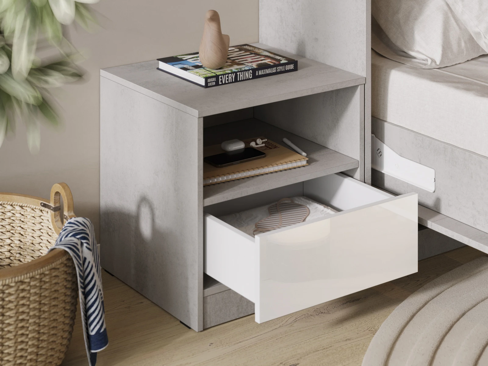 Bedside table Standard Concrete / White Gloss picture 3