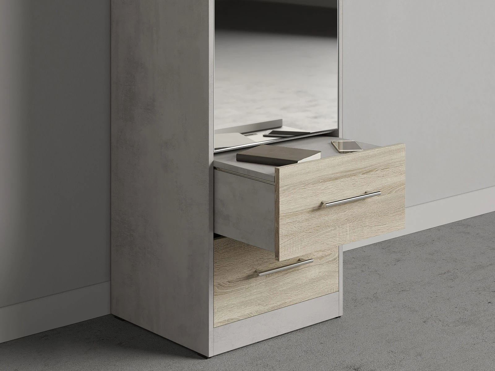 Cabinet 50 cm (Standard 45 cm depth) Concrete / Mirror / Oak Sonoma picture 3