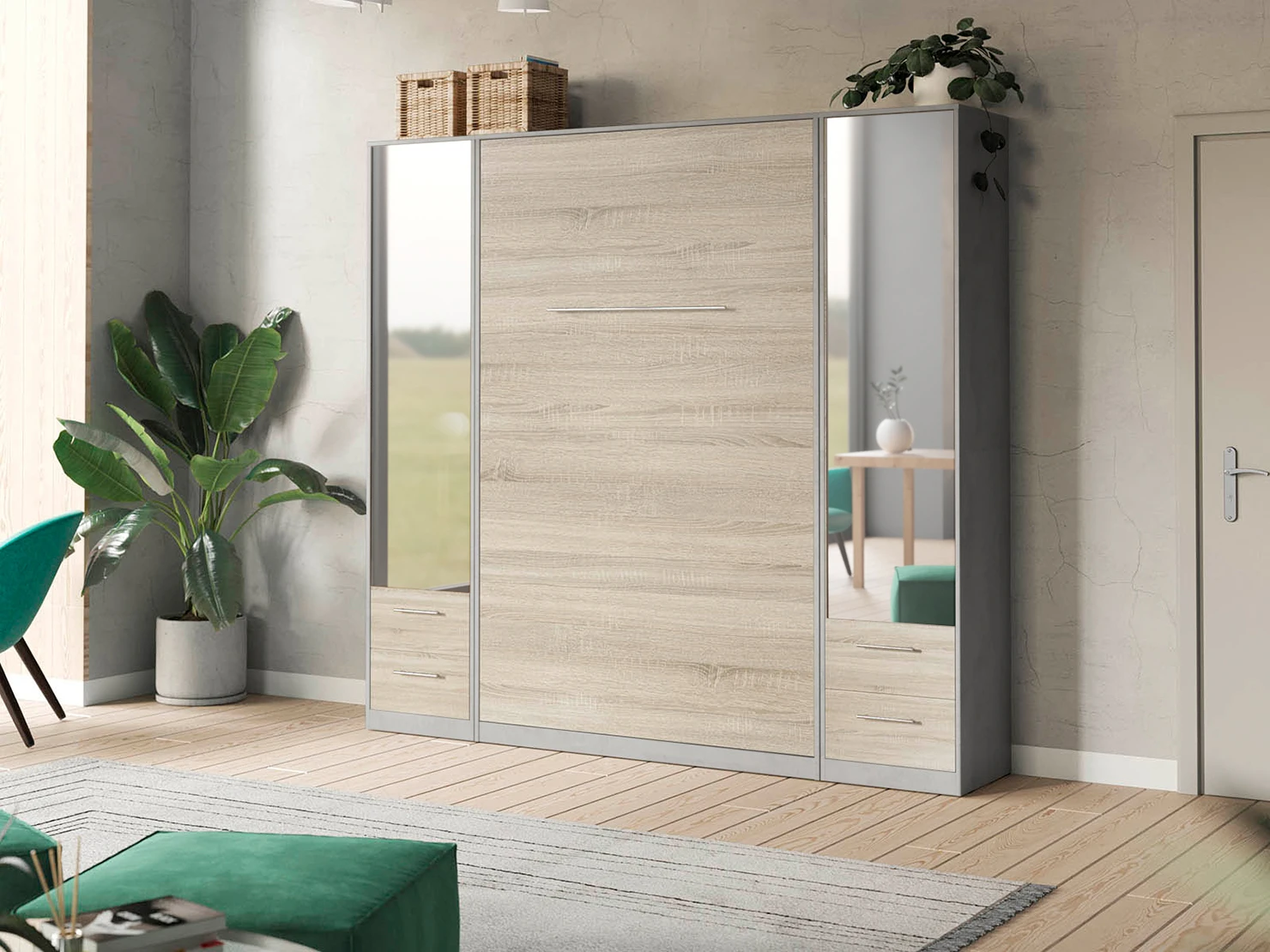 Cabinet 50 cm (Standard 45 cm depth) Concrete / Mirror / Oak Sonoma picture 9