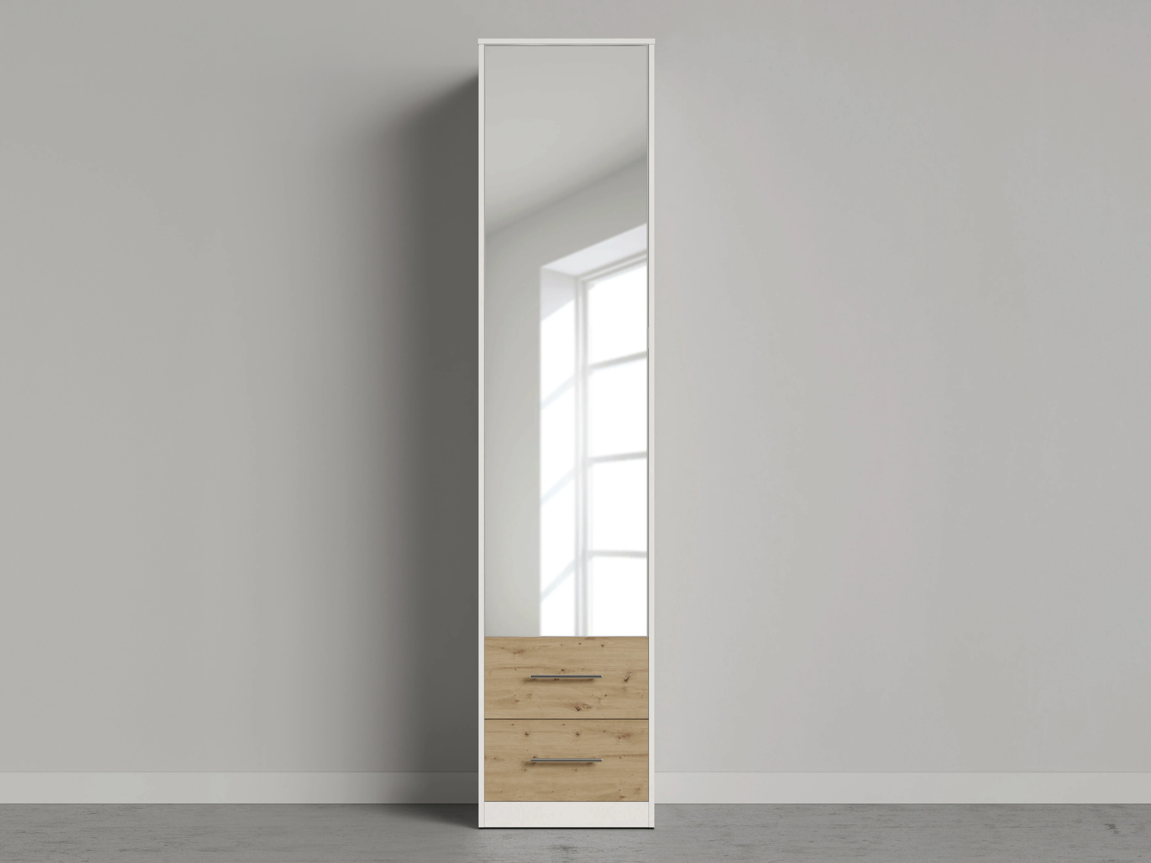 1 Cabinet 50 cm (Standard 45 cm depth) White / Mirror / Wild Oak 