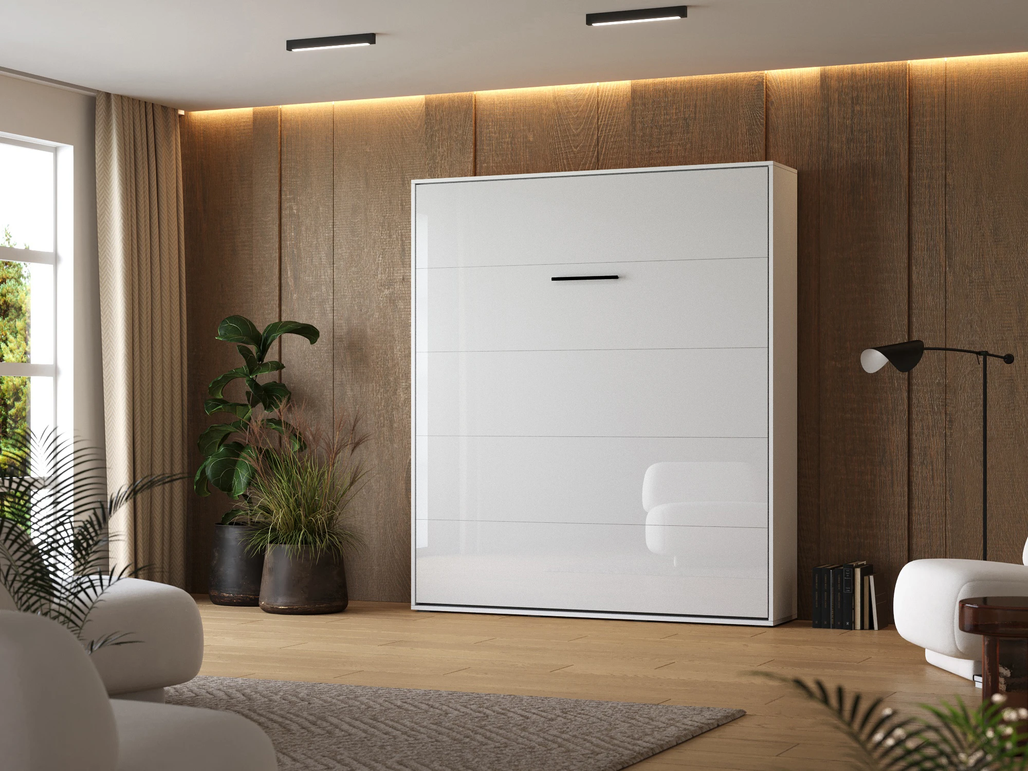 1 Murphy Bed 180x200 Vertical (M1) White / White Gloss with Upholstered frame
