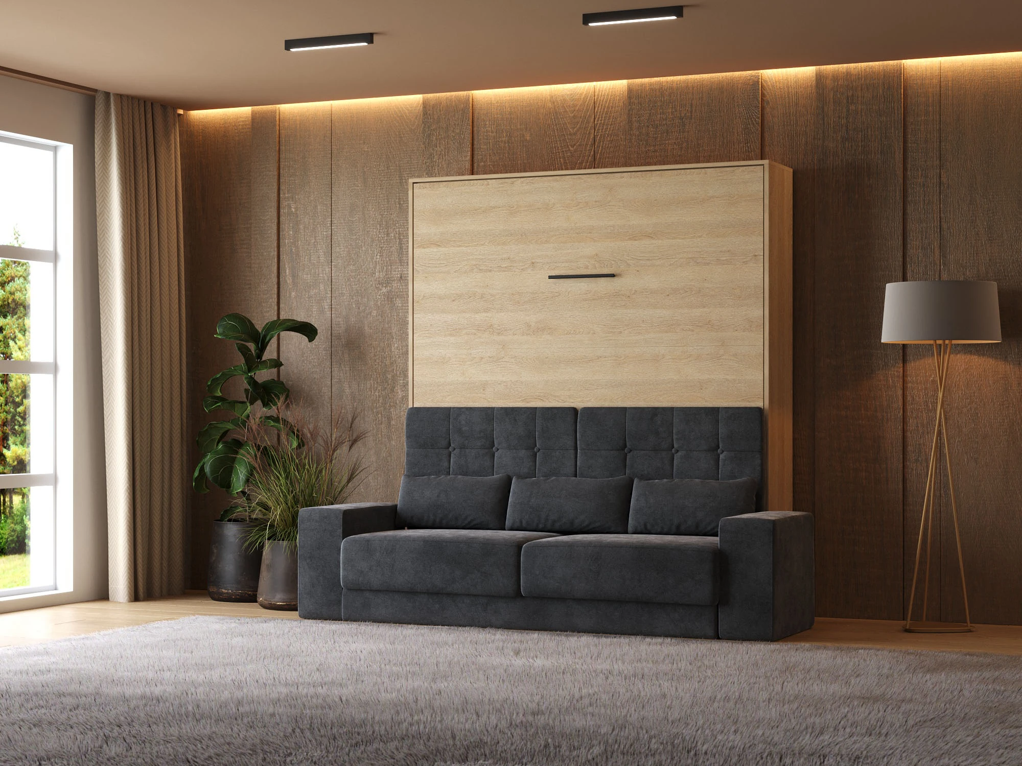 Murphy Bed (M1) 180x200 Vertical Kaiser Oak with Sofa Anthracite picture 1