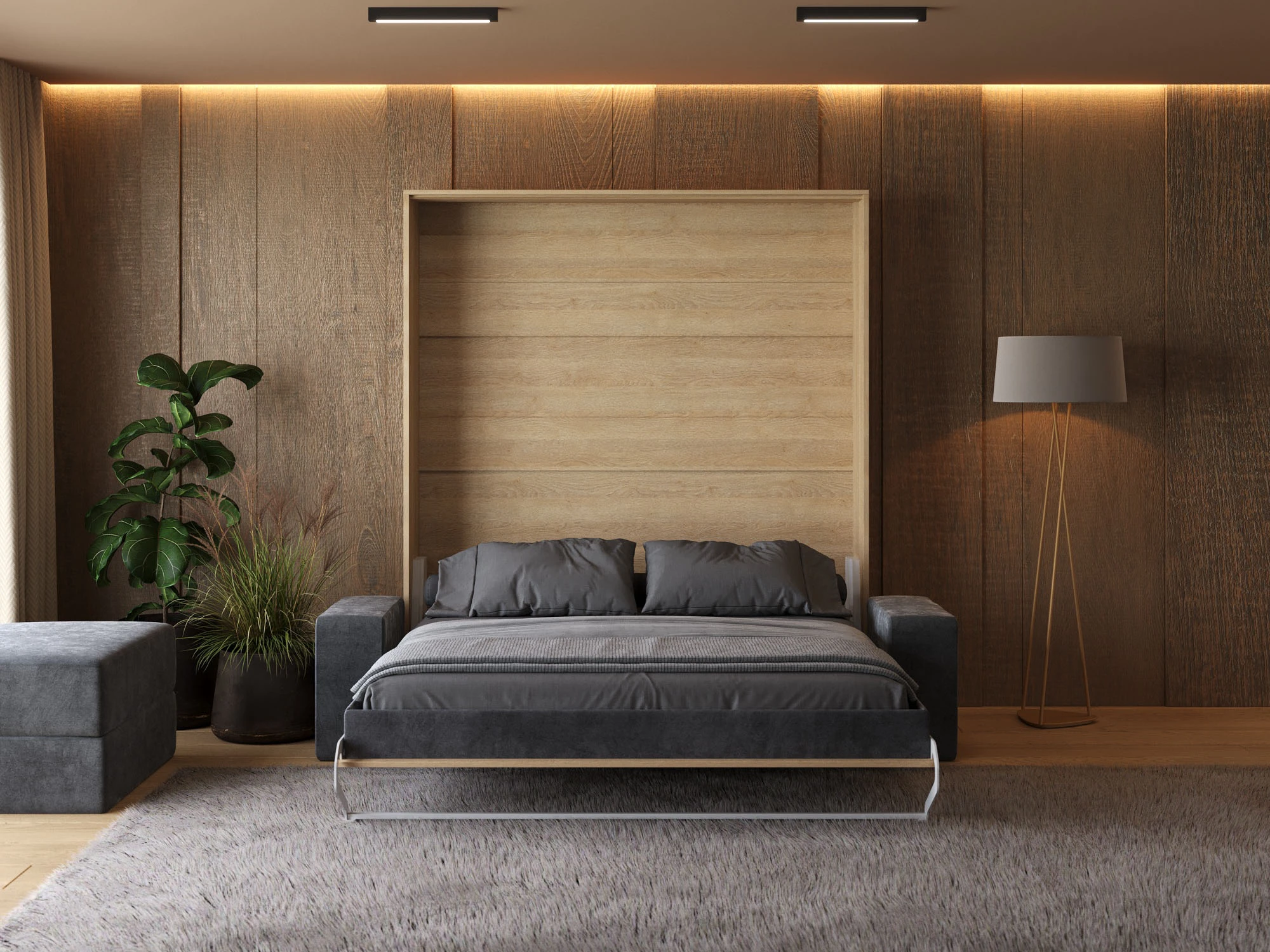 Murphy Bed (M1) 180x200 Vertical Kaiser Oak with Sofa Anthracite picture 5