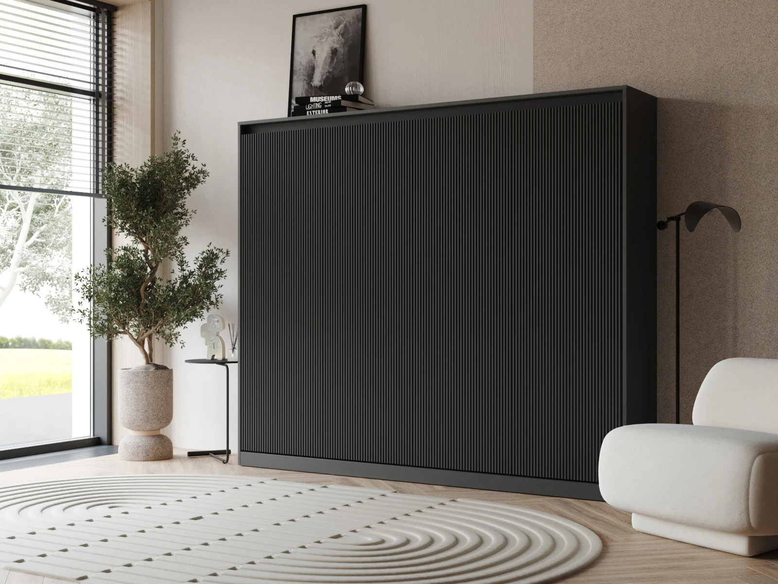 1 Murphy Bed 160x200 Horizontal (Classic waves 40 cm depth) Anthracite / Anthracite Waves