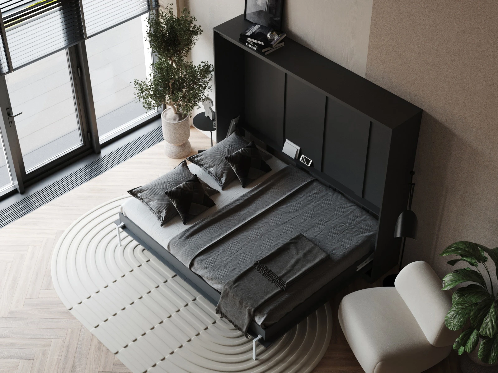 Murphy Bed 160x200 Horizontal (Classic waves 40 cm depth) Anthracite / Anthracite Waves picture 6
