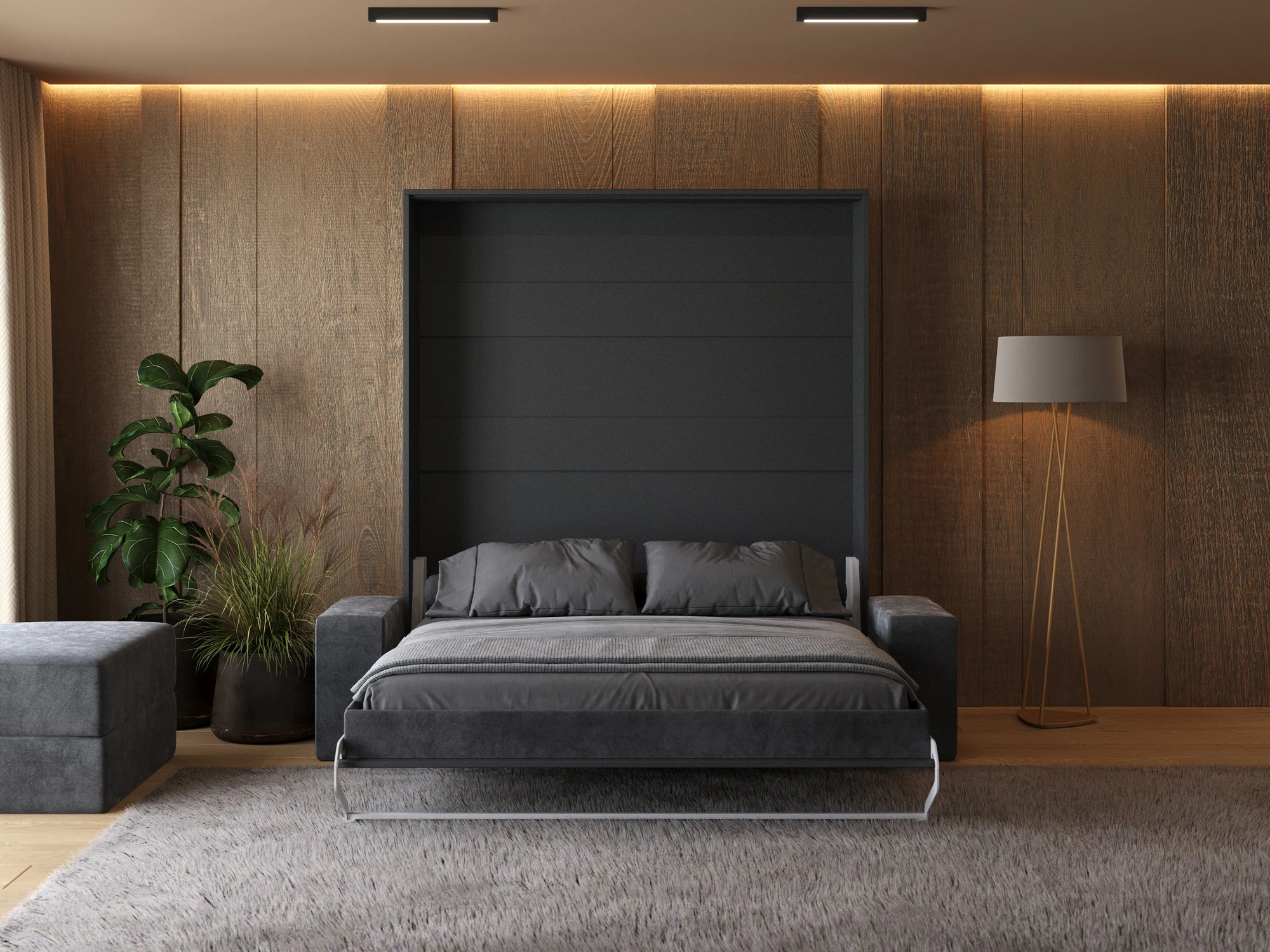 Murphy Bed (M1) 180x200 Vertical Anthracite with Sofa Anthracite picture 5