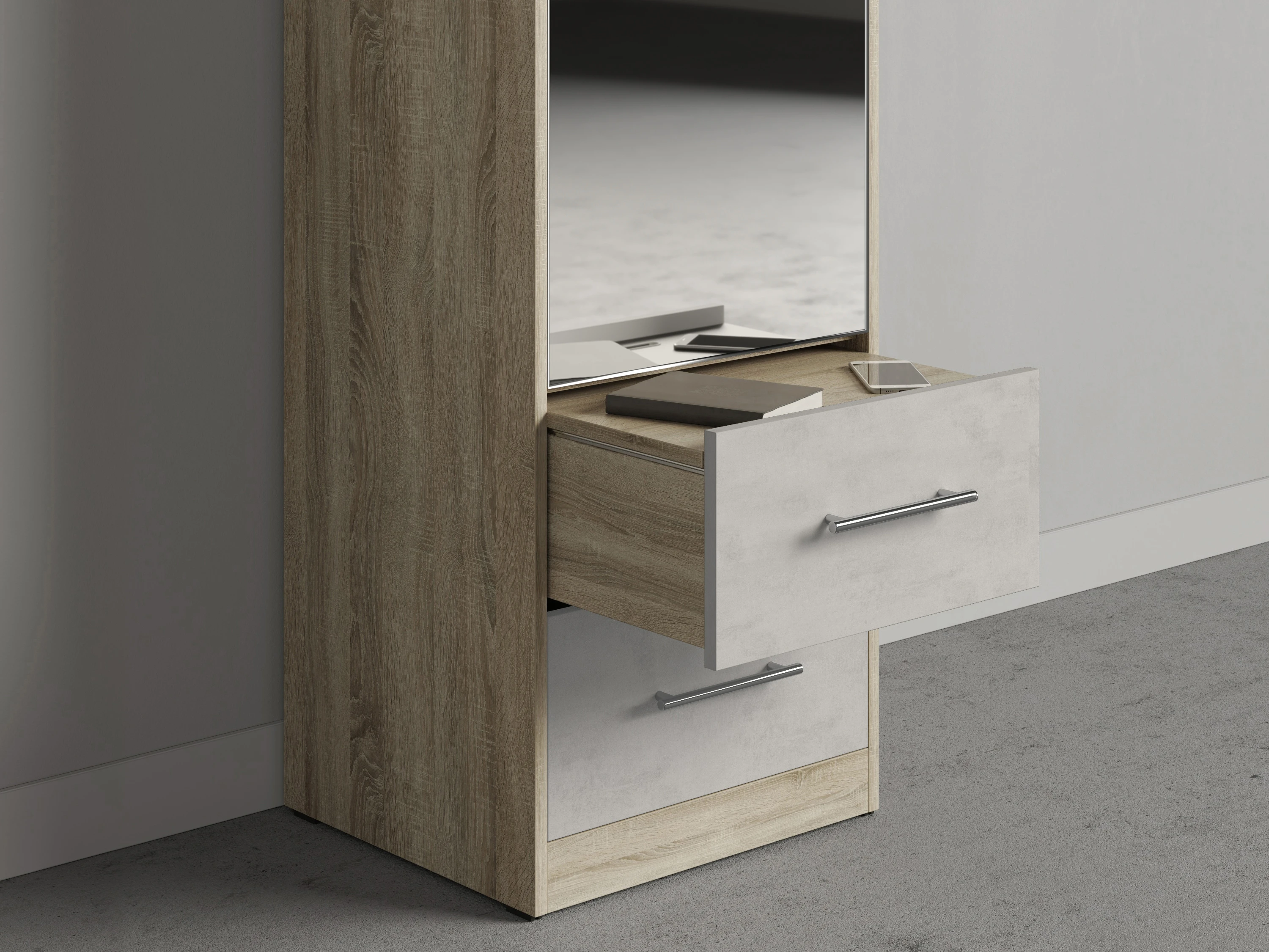 Cabinet 50 cm (Standard 45 cm depth) Oak Sonoma / Mirror /Concrete picture 3