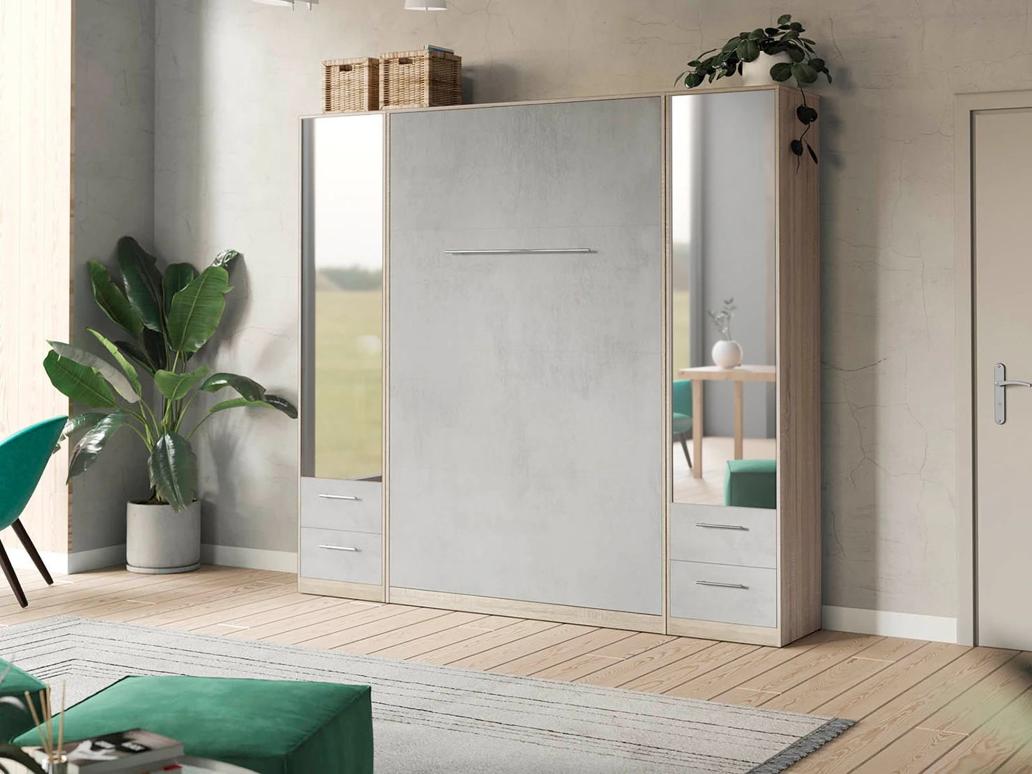 Cabinet 50 cm (Standard 45 cm depth) Oak Sonoma / Mirror /Concrete picture 9
