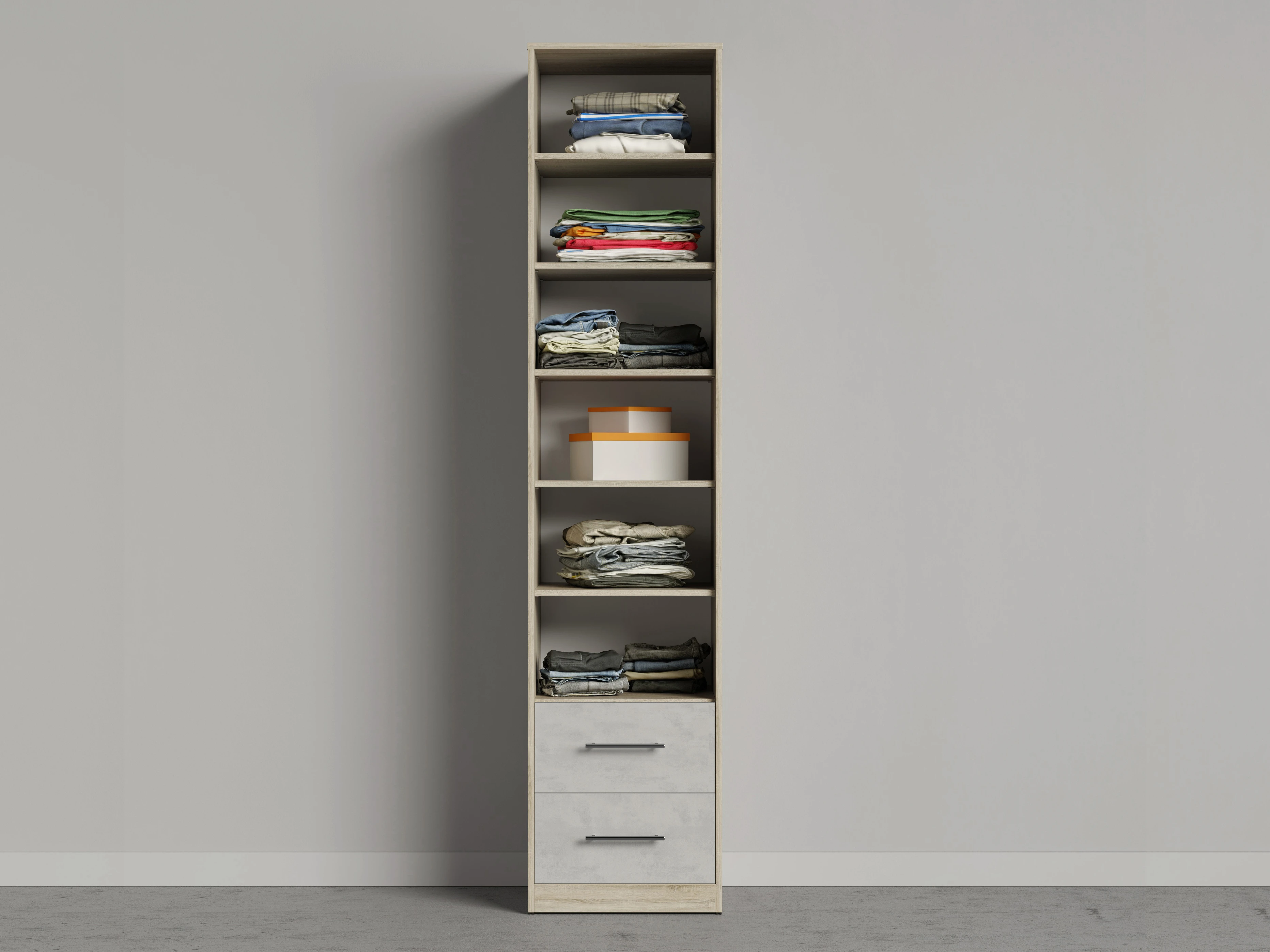 2 Cabinet 50 cm (Standard 45 cm depth) Oak Sonoma / Mirror /Concrete