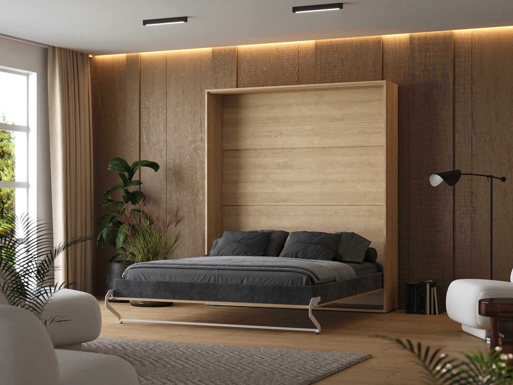 1 Murphy Bed 180x200 Vertical (M1) Kaiser Oak with Upholstered frame