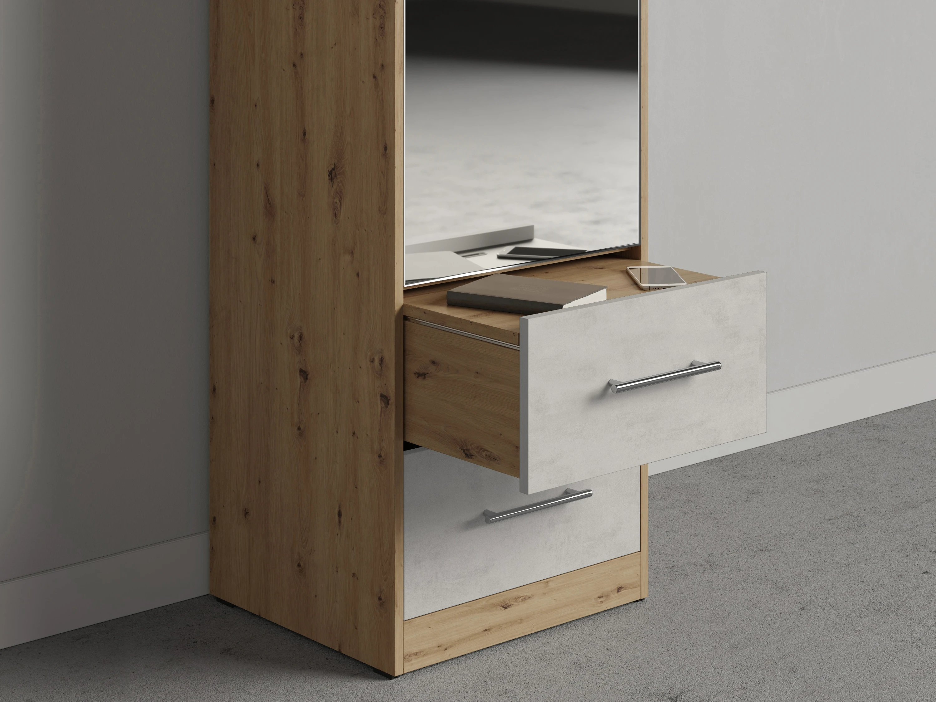Cabinet 50 cm (Standard 45 cm depth) Wild Oak / Mirror / Concrete  picture 4