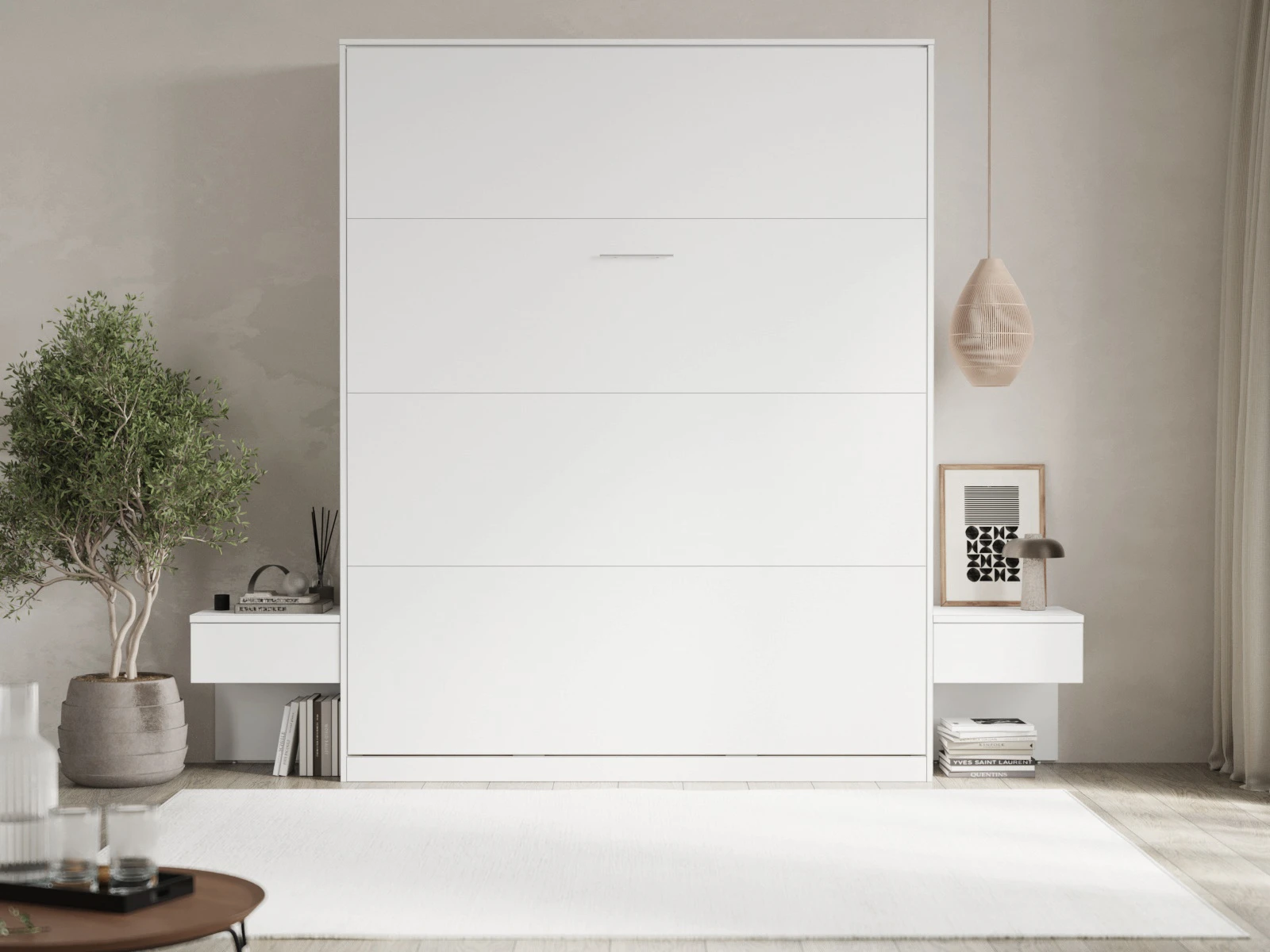 1 Murphy Bed Classic 160x200V with 2 Bedside tables White