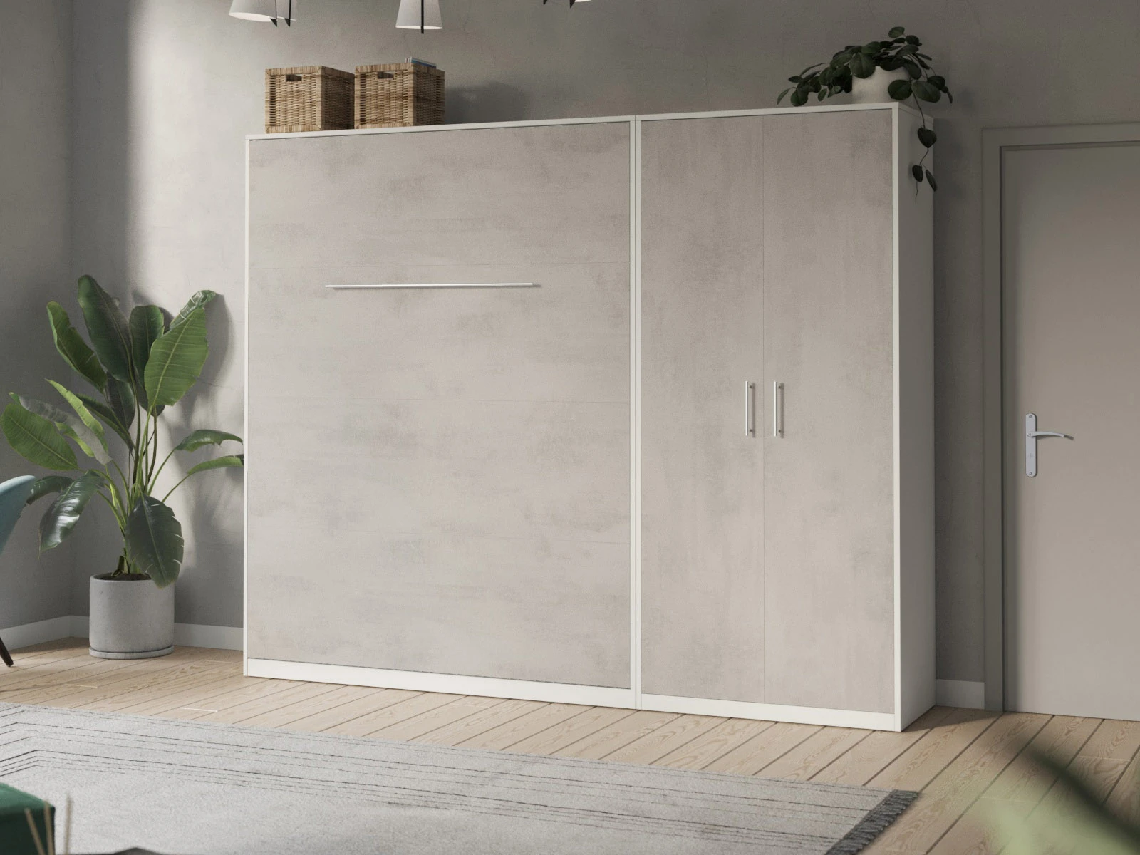 Cabinet 100 cm (Standard 55 cm depth) White / Concrete picture 8