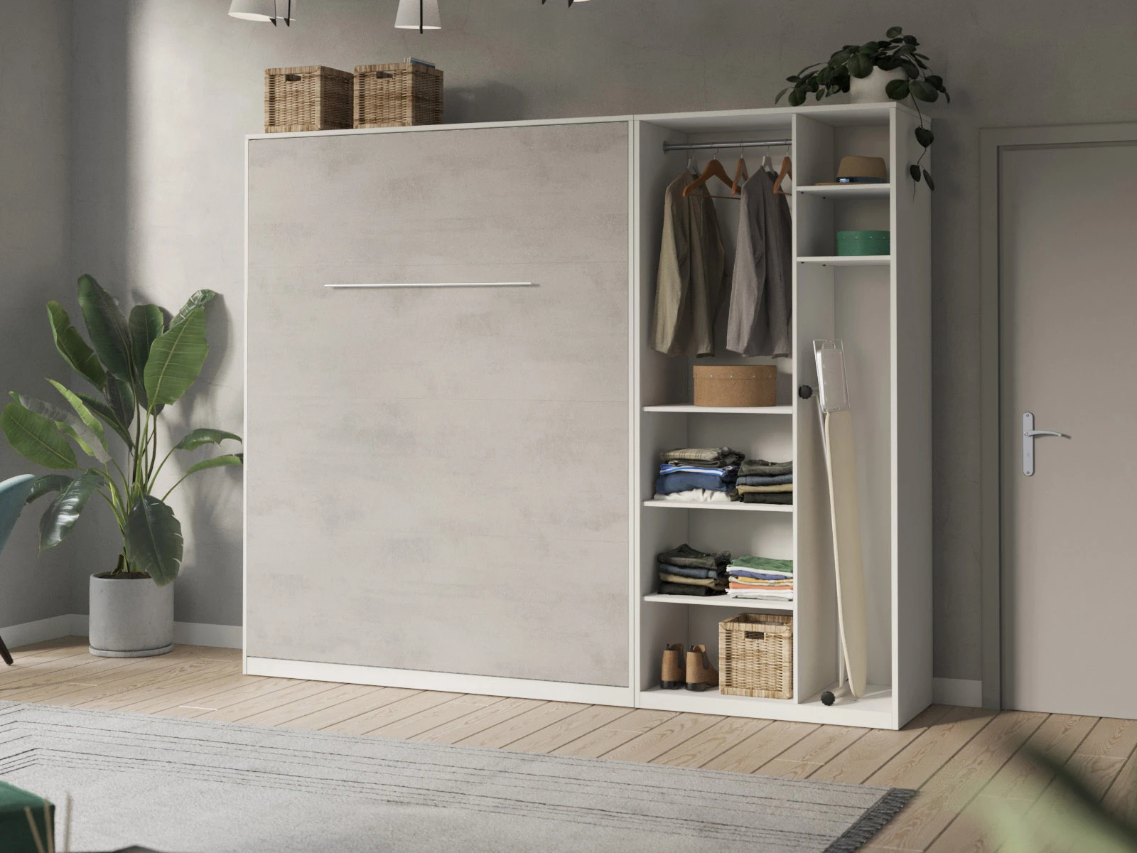 Cabinet 100 cm (Standard 55 cm depth) White / Concrete picture 9