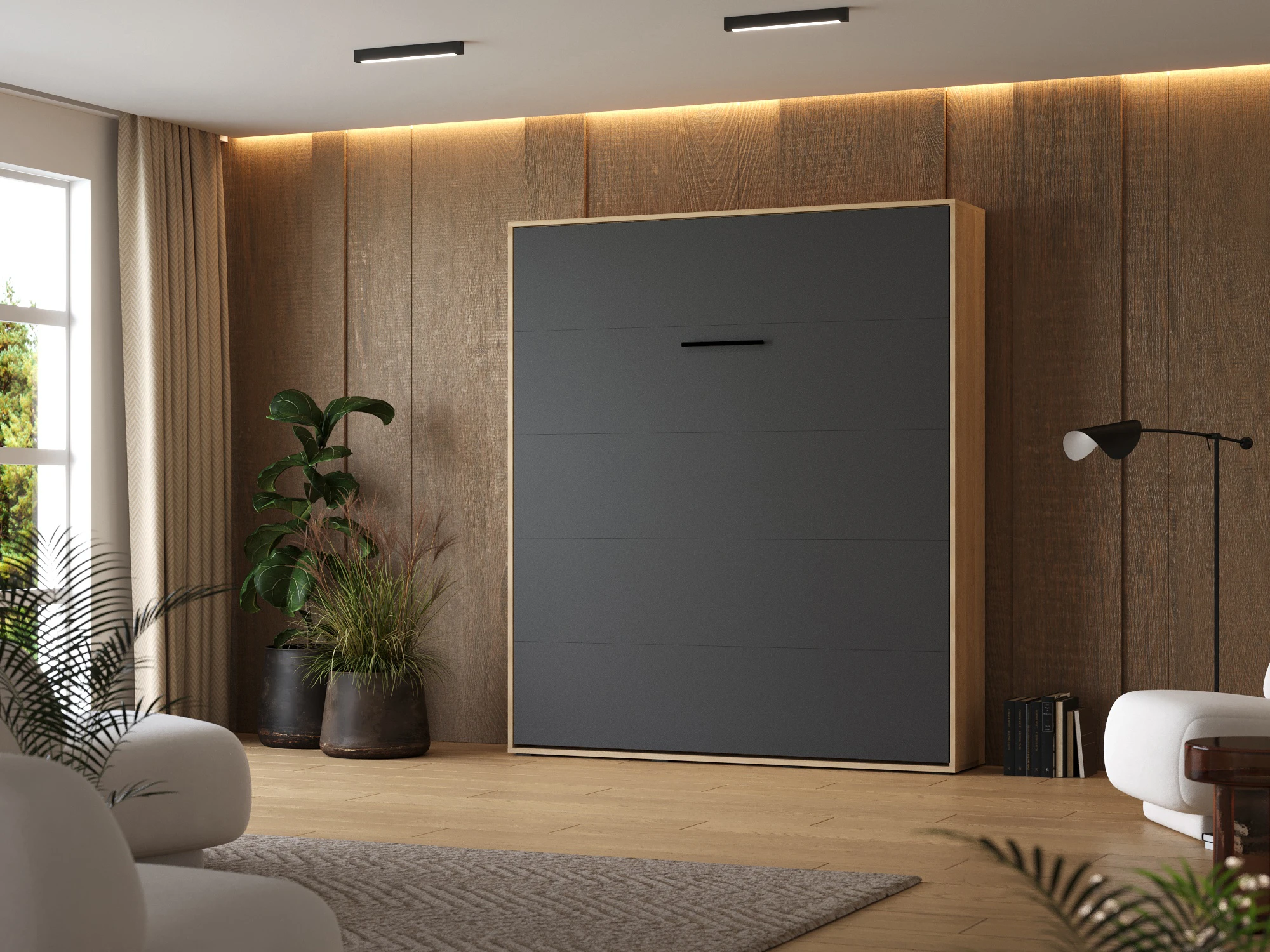 1 Murphy Bed 180x200 Vertical (M1) Kaiser Oak / Anthracite with Upholstered frame