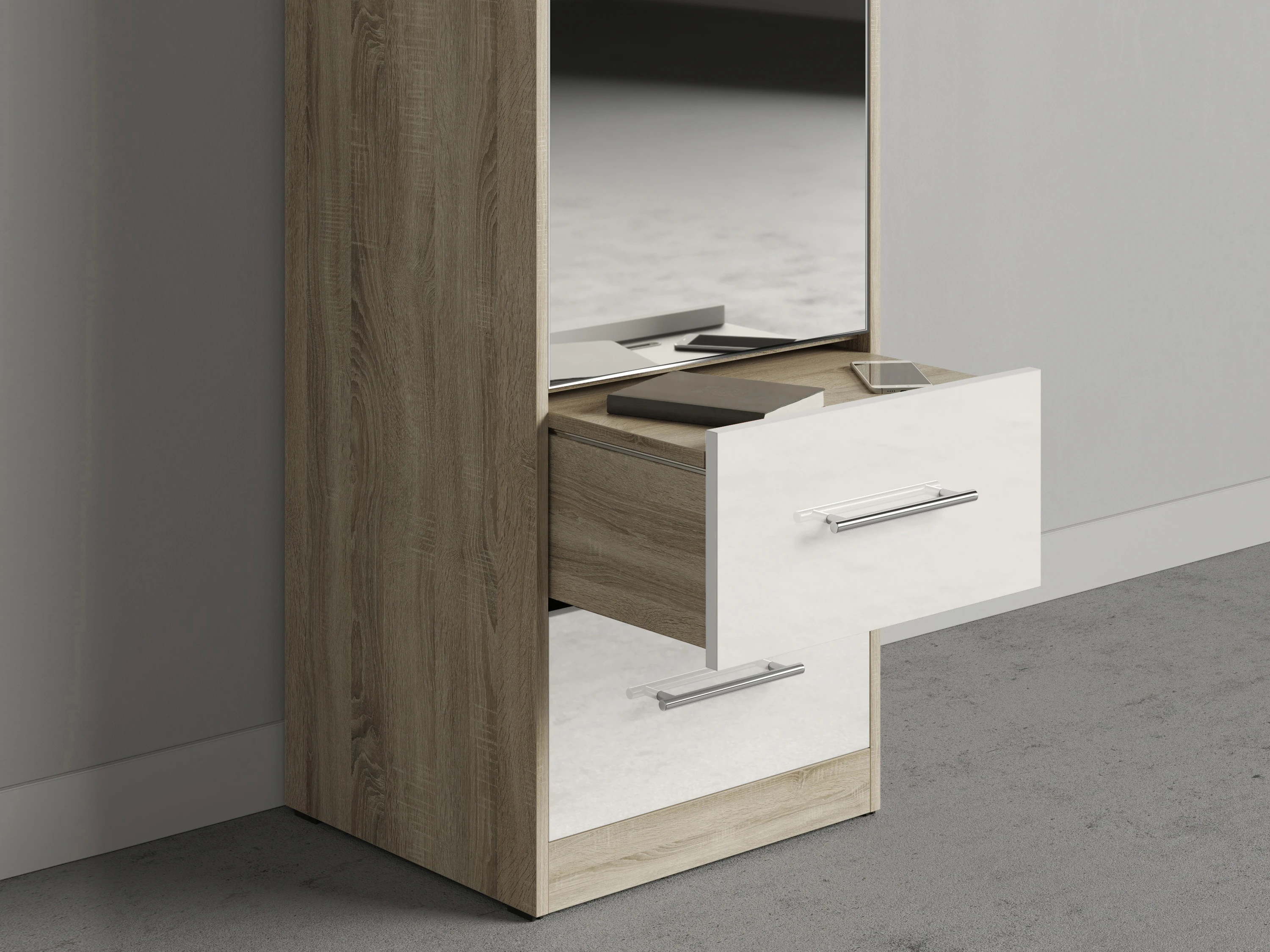Cabinet 50 cm (Standard 45 cm depth) Oak Sonoma / Mirror / White Gloss picture 4