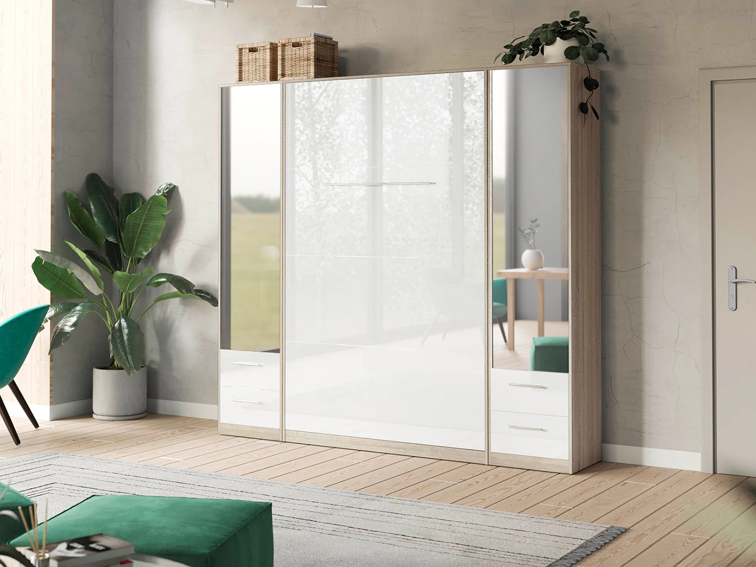 Cabinet 50 cm (Standard 45 cm depth) Oak Sonoma / Mirror / White Gloss picture 9