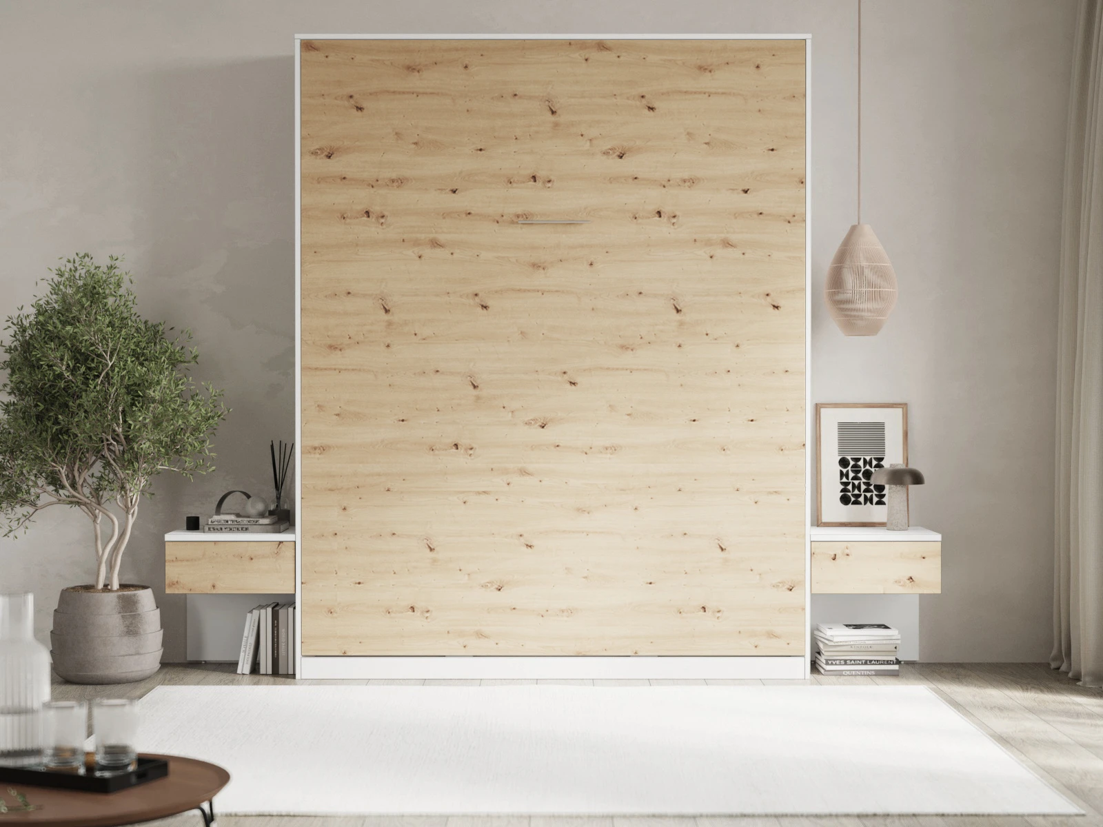 1 Murphy Bed Classic 160x200V with 2 Night consoles White / Wild Oak