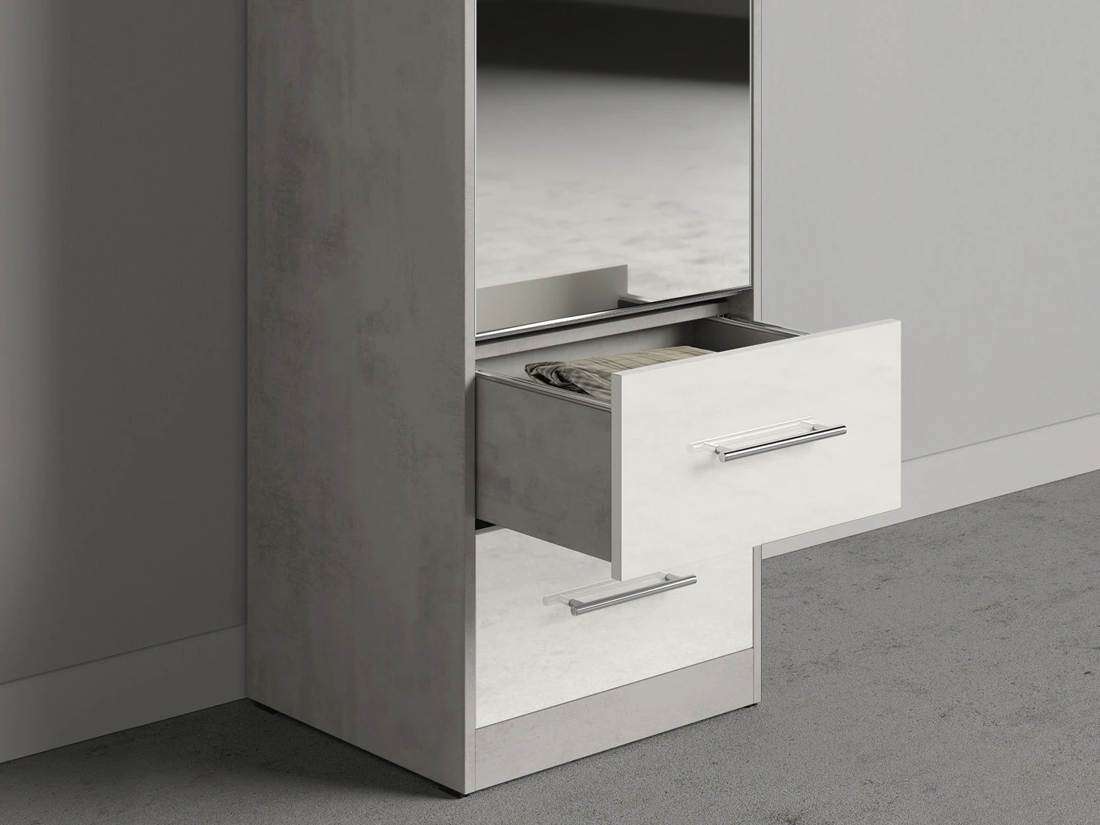 Cabinet 50 cm (Standard 45 cm depth) Concrete / Mirror / White Gloss picture 4