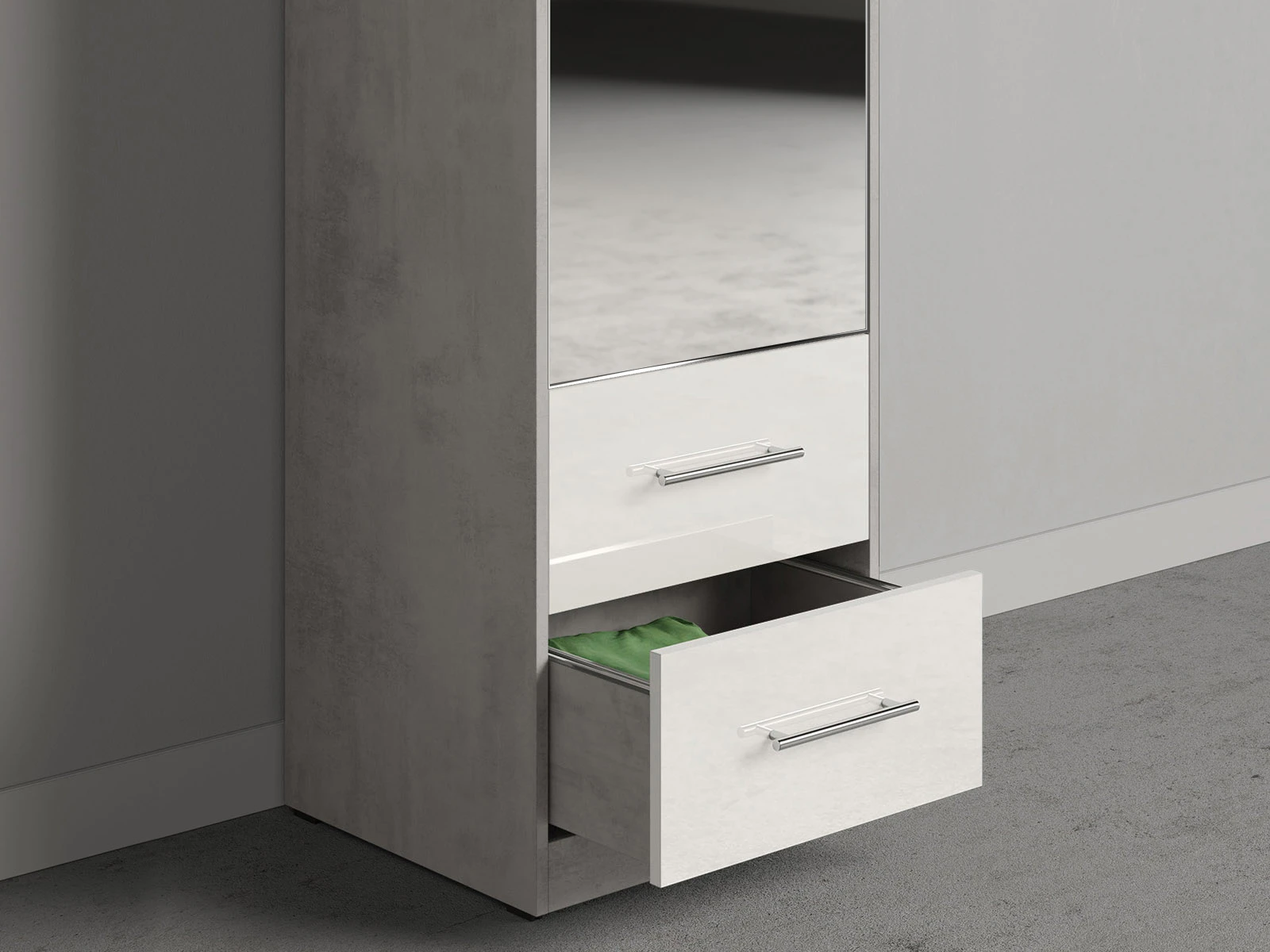 Cabinet 50 cm (Standard 45 cm depth) Concrete / Mirror / White Gloss picture 5