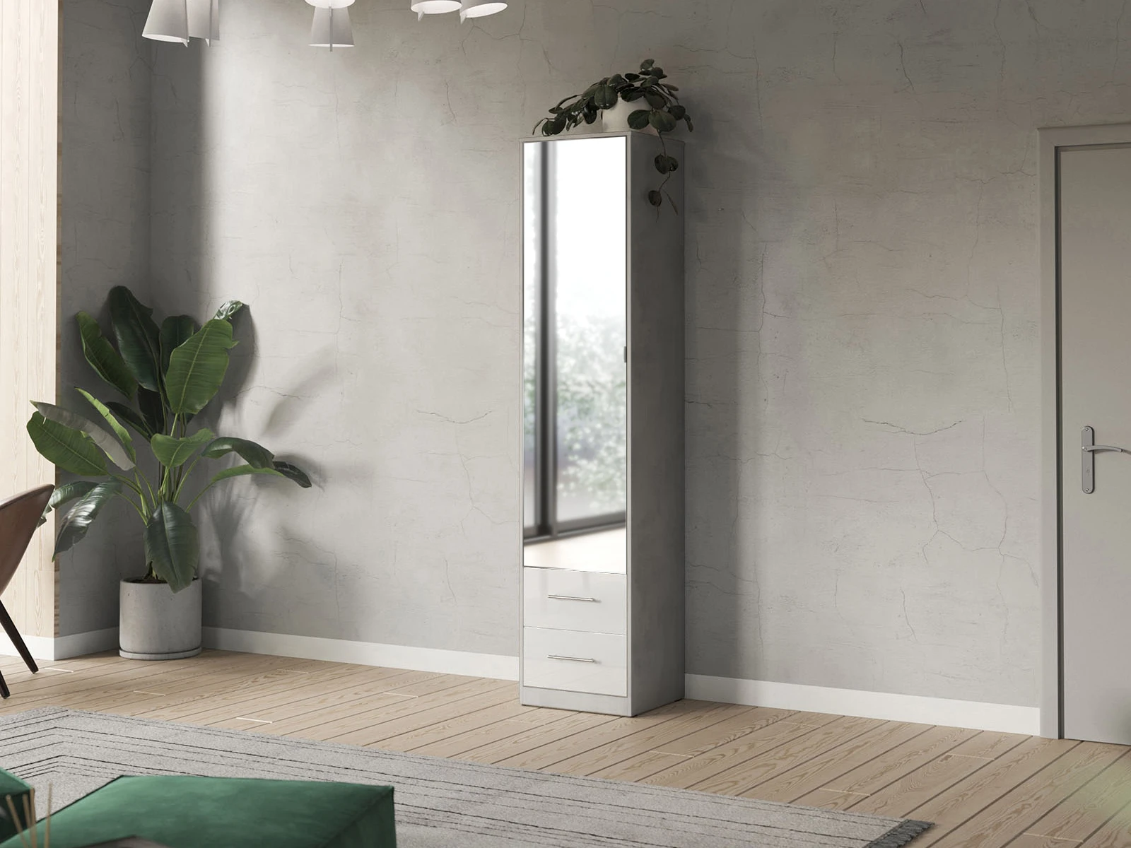 Cabinet 50 cm (Standard 45 cm depth) Concrete / Mirror / White Gloss picture 8