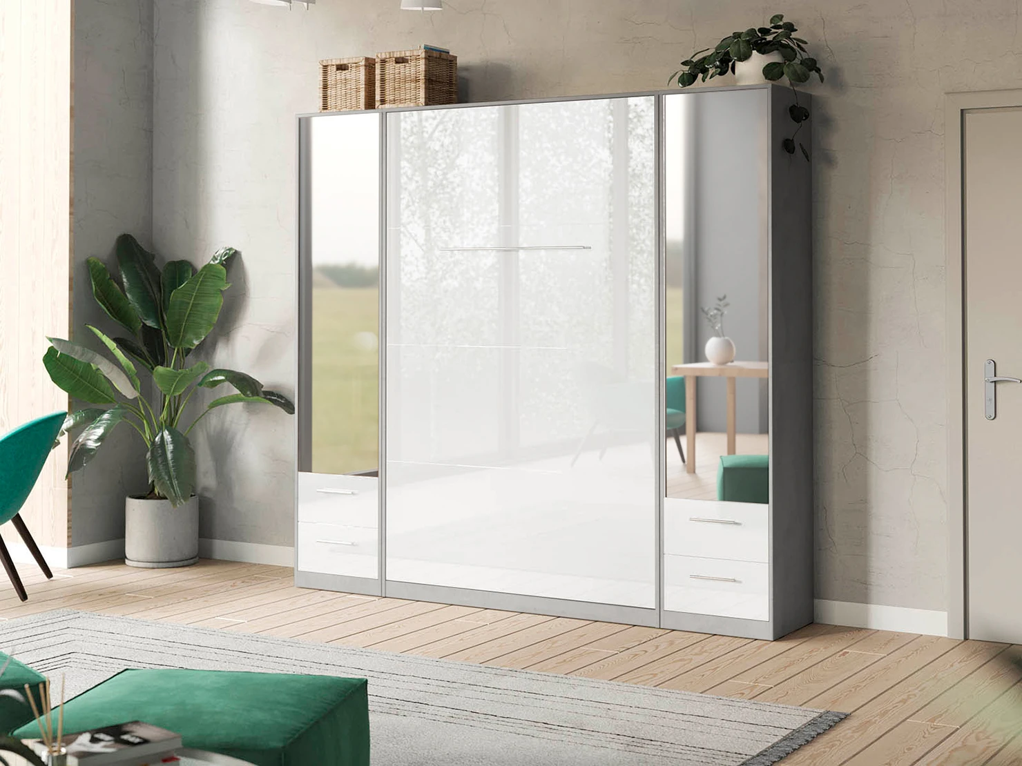 Cabinet 50 cm (Standard 45 cm depth) Concrete / Mirror / White Gloss picture 9