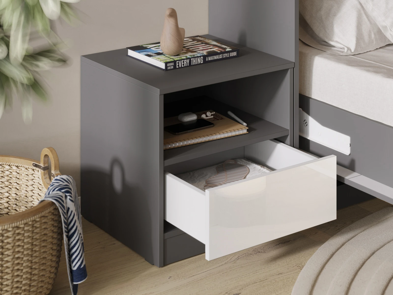 Bedside table Standard Anthracite / White Gloss picture 3