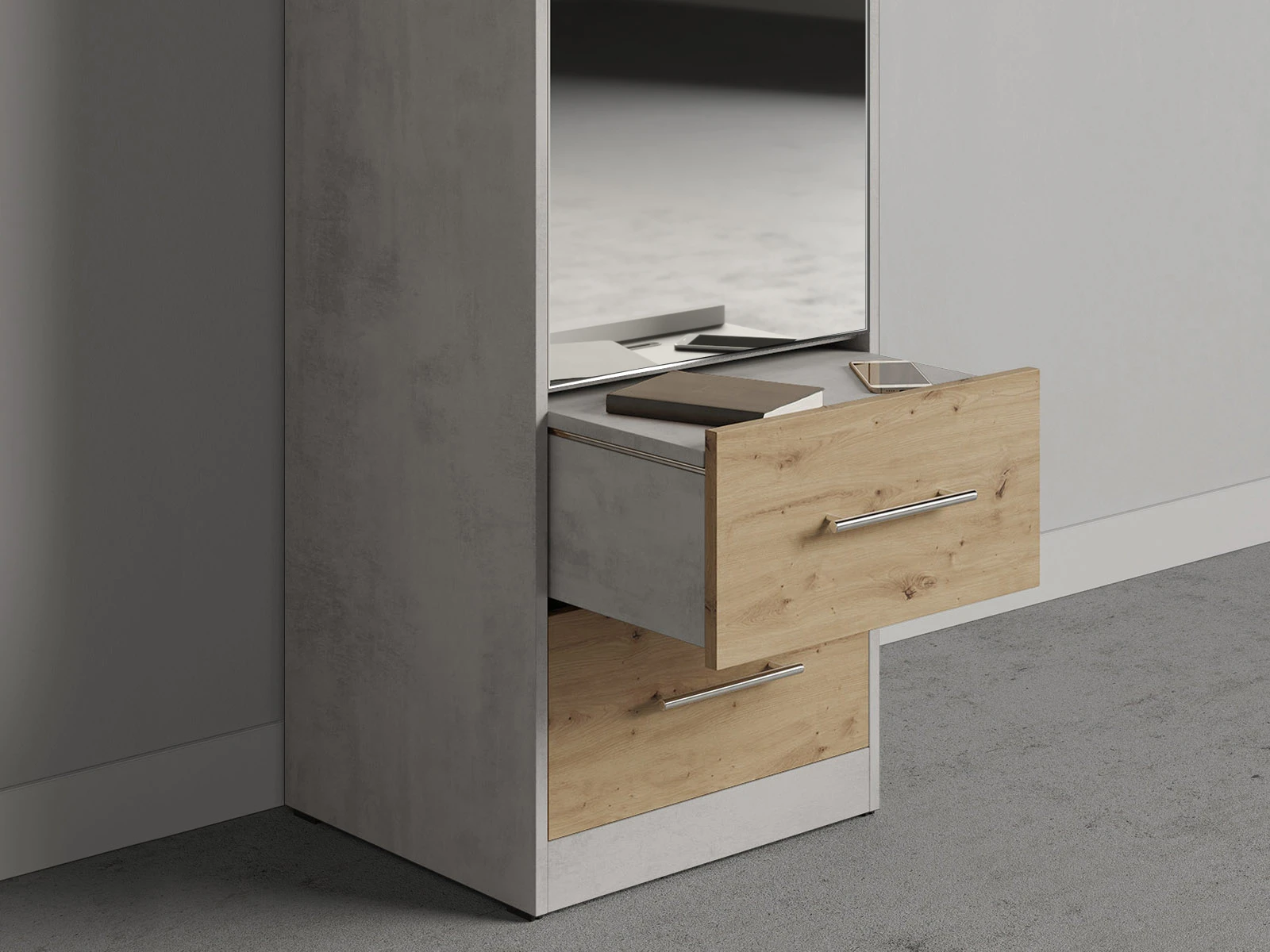 Cabinet 50 cm (Standard 45 cm depth) Concrete / Mirror / Wild Oak picture 3