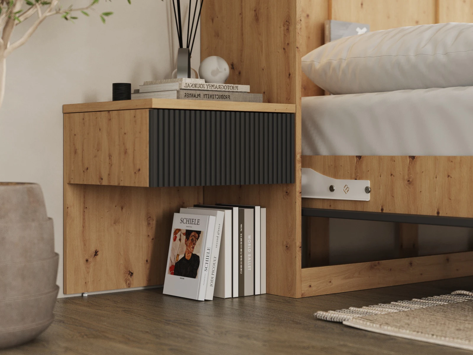 Murphy Bed Classic 160x200H WAVES with 2 Bedside tables Wild Oak / Anthracite Waves picture 9