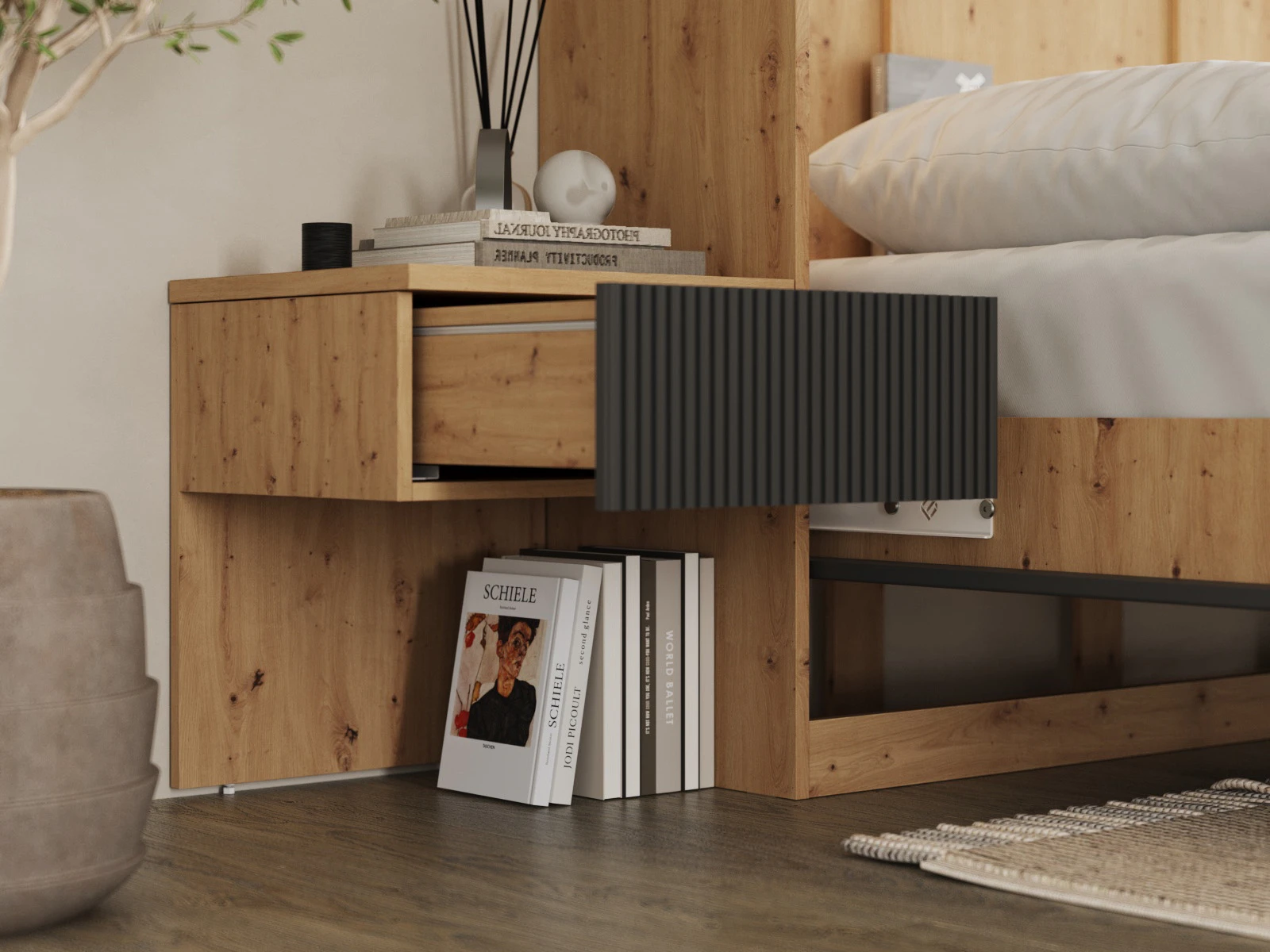 Murphy Bed Classic 160x200H WAVES with 2 Bedside tables Wild Oak / Anthracite Waves picture 10