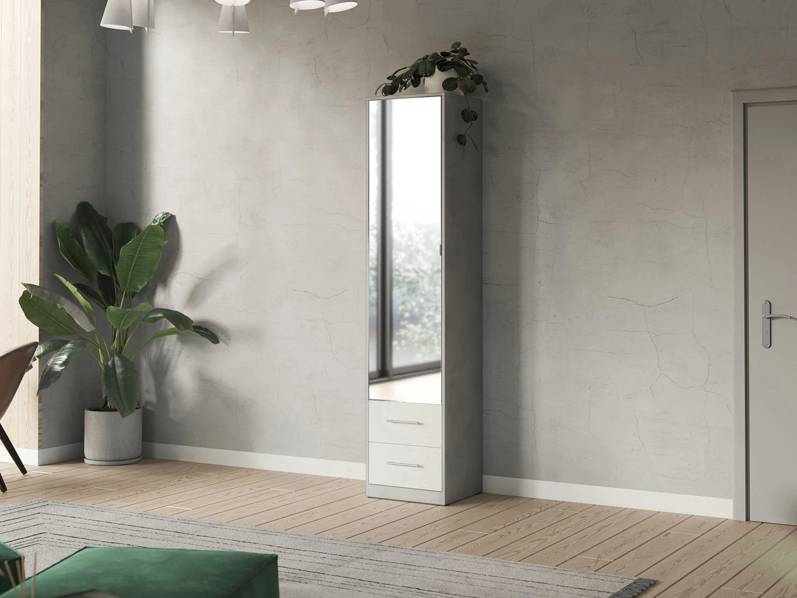 Cabinet 50 cm (Standard 45 cm depth) Concrete / Mirror / White picture 8