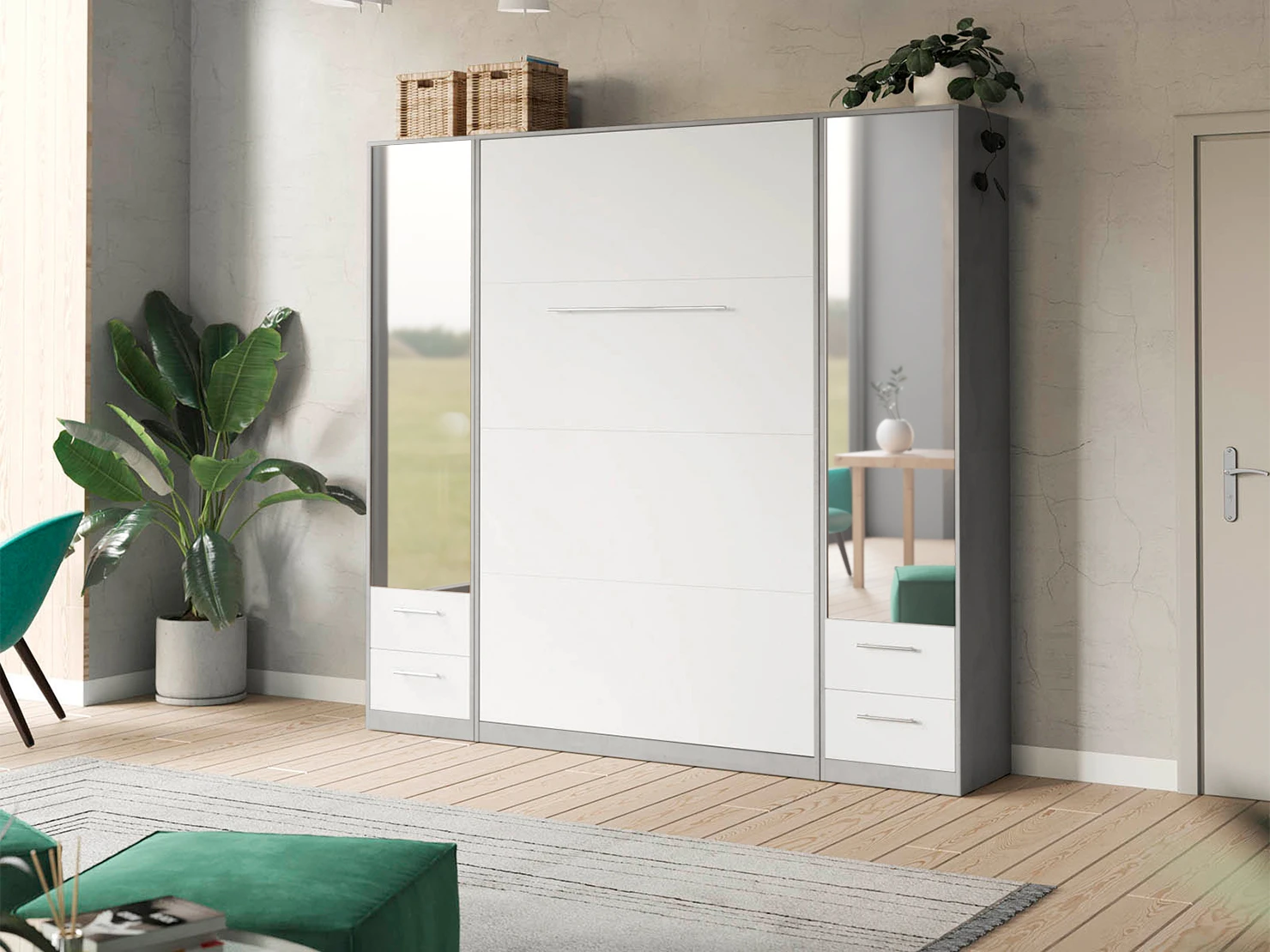 Cabinet 50 cm (Standard 45 cm depth) Concrete / Mirror / White picture 9