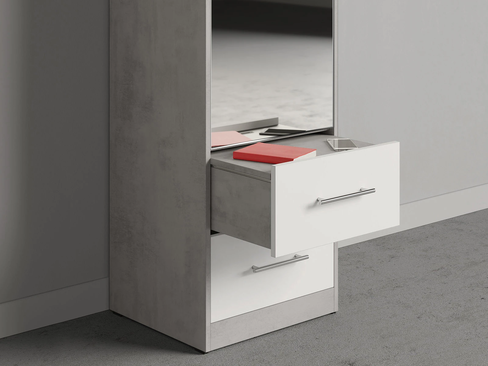 Cabinet 50 cm (Standard 45 cm depth) Concrete / Mirror / White picture 3