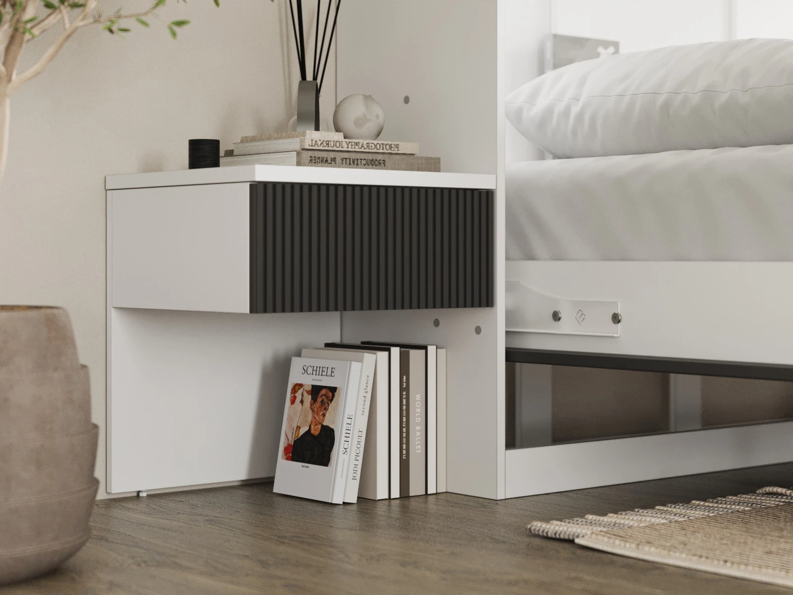 Murphy Bed Classic 160x200H WAVES with 2 Bedside tables White / Anthracite Waves picture 9