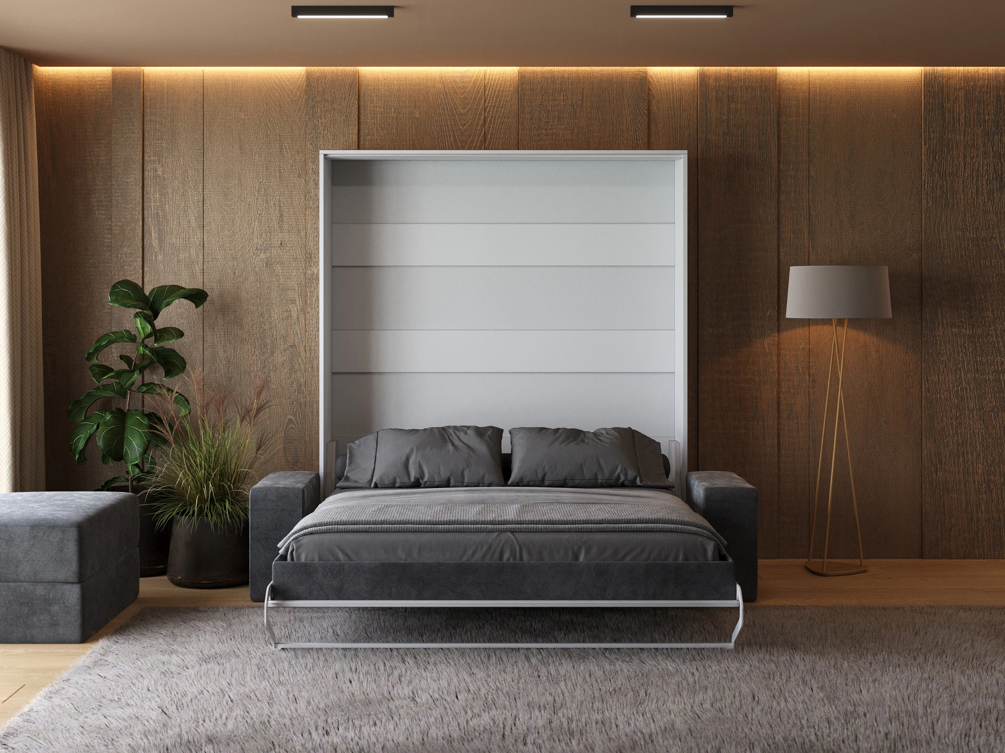 Murphy Bed (M1) 180x200 Vertical White / White with Sofa Anthracite picture 5