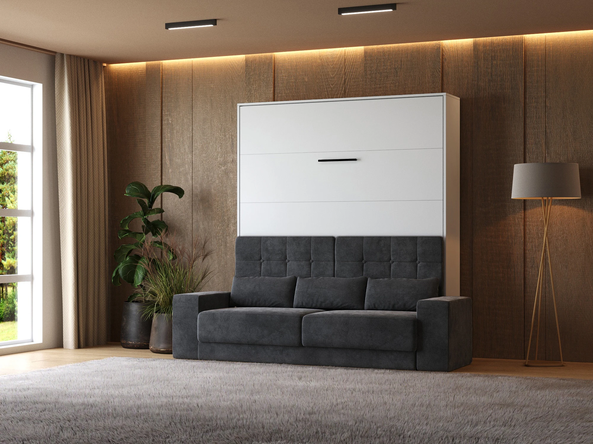 Murphy Bed (M1) 180x200 Vertical White / White with Sofa Anthracite picture 1