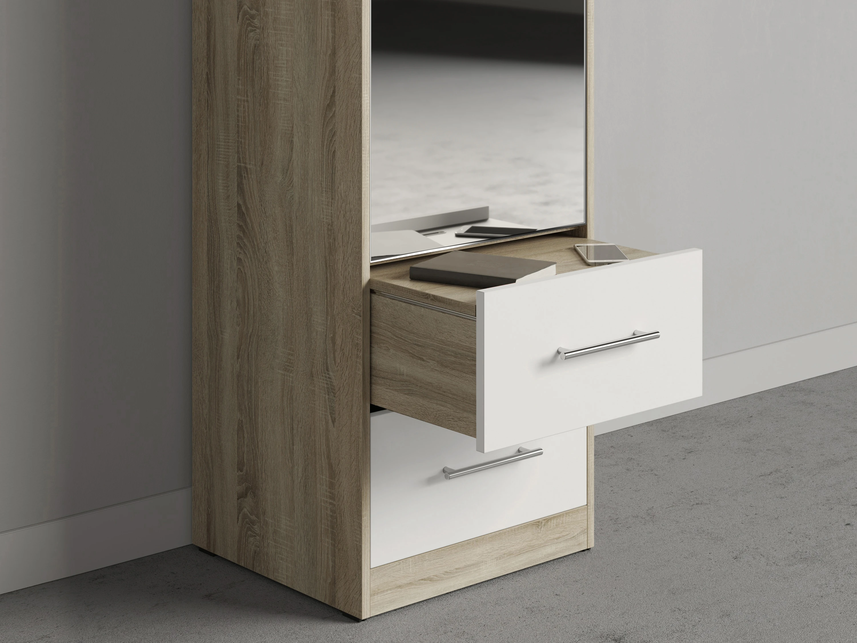 Cabinet 50 cm (Standard 45 cm depth) Oak Sonoma / Mirror / White picture 4