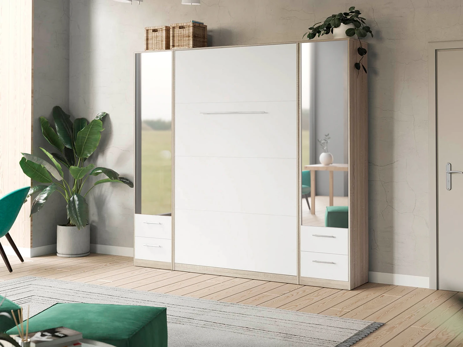 Cabinet 50 cm (Standard 45 cm depth) Oak Sonoma / Mirror / White picture 9