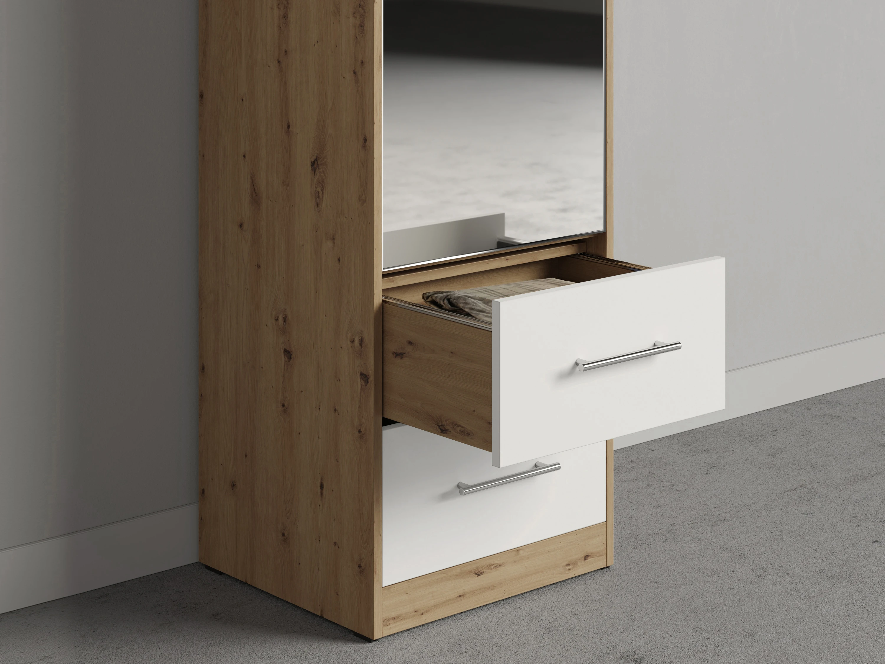 Cabinet 50 cm (Standard 45 cm depth) Wild Oak / Mirror / White picture 3