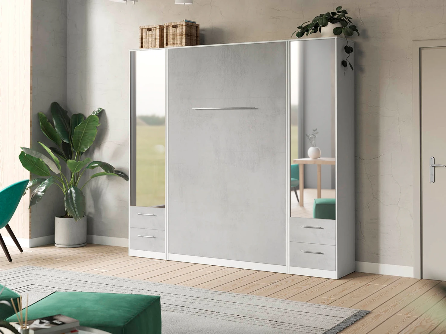 Cabinet 50 cm (Standard 45 cm depth) White / Mirror / Concrete picture 9