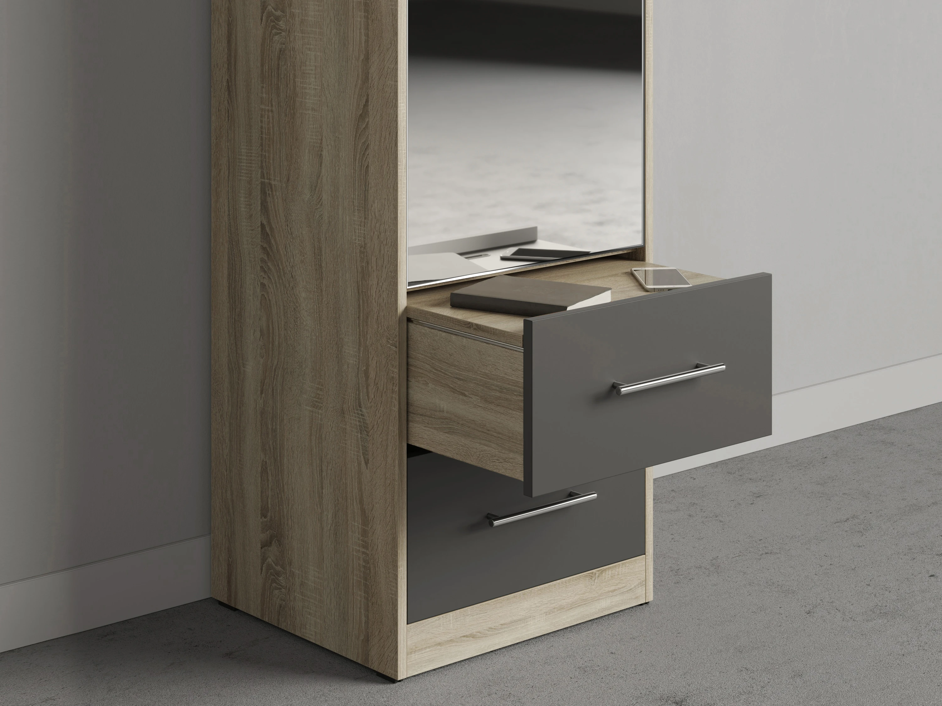 Cabinet 50 cm (Standard 45 cm depth) Oak Sonoma / Mirror / Anthracite picture 3