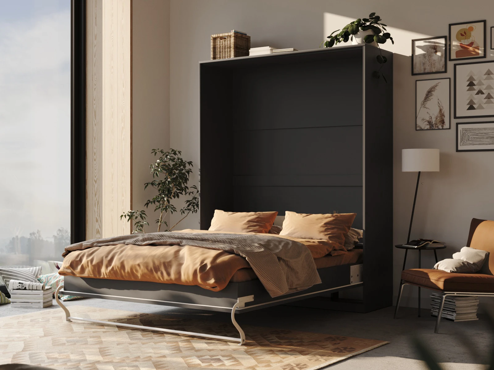 Murphy Bed 160x200 Vertical (Standard 55 cm depth) Anthracite picture 1