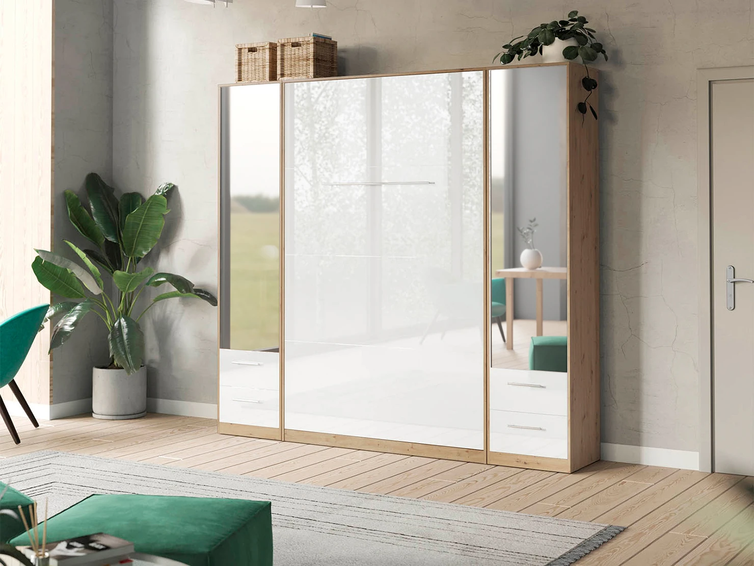 Cabinet 50 cm (Standard 45 cm depth) Wild Oak / Mirror / White Gloss picture 9