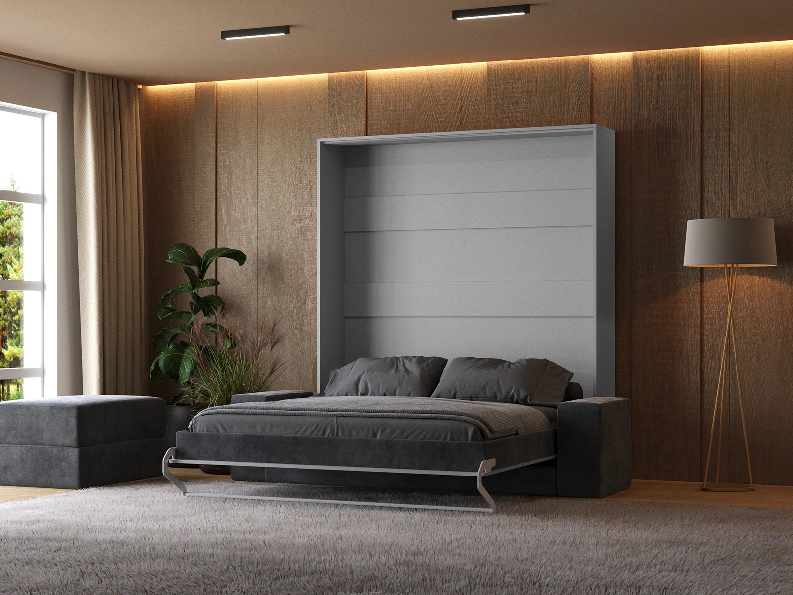 Murphy Bed (M1) 180x200 Vertical Pearl Grau with Sofa Anthracite picture 2